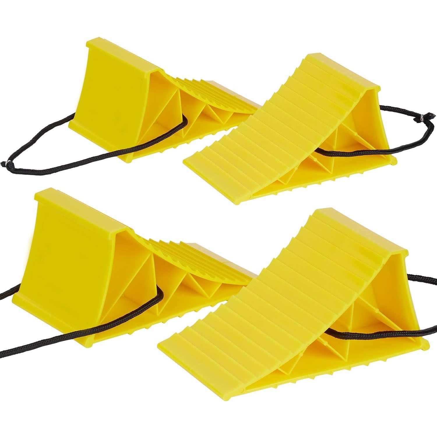 4 Pack Heavy Duty Wheel Chocks with Rope for RV Camper Truck Trailer In Place