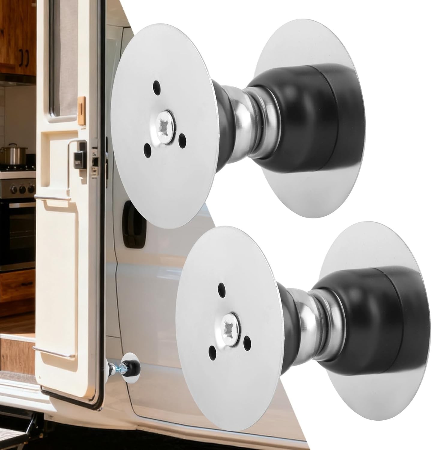 2 Pack Black RV Magnetic Door Catch with Adhesives Screws