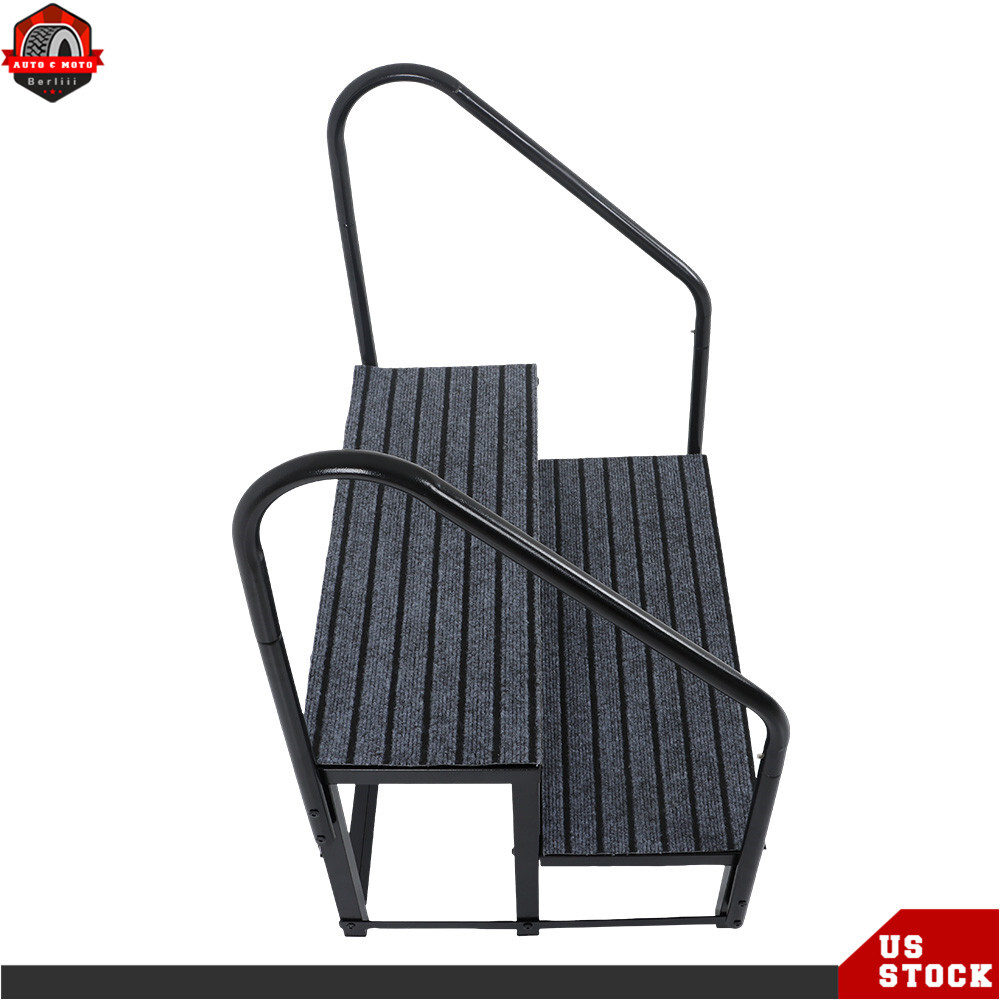 2 Steps/3 Steps/4 Steps RV Steps Outdoor Stairs w/ Handrails & Non-Slip Step Mat