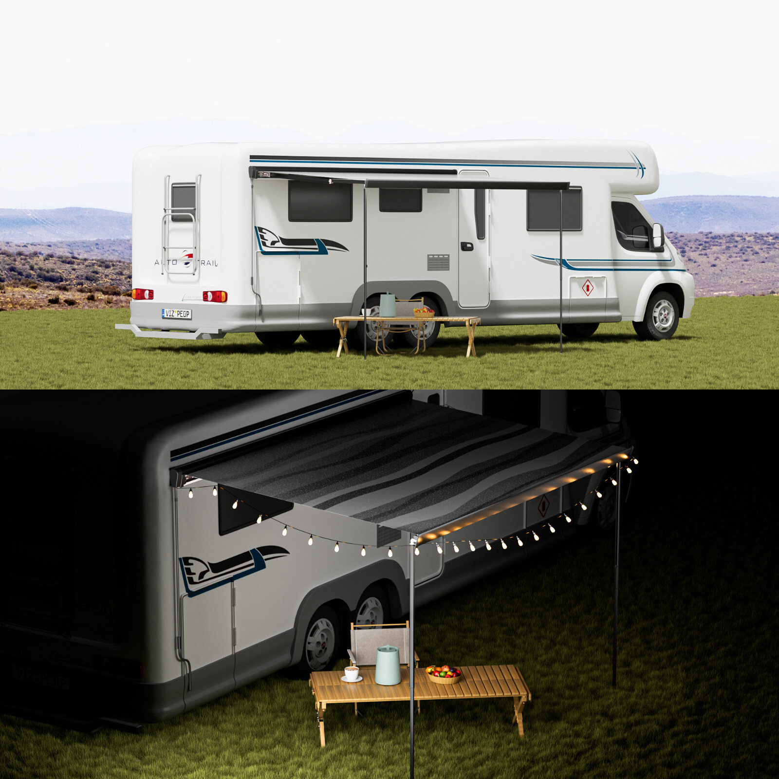 HBN RV Awning Retractable Camper Awning, Black Aluminium, Vehicle Awning For Car