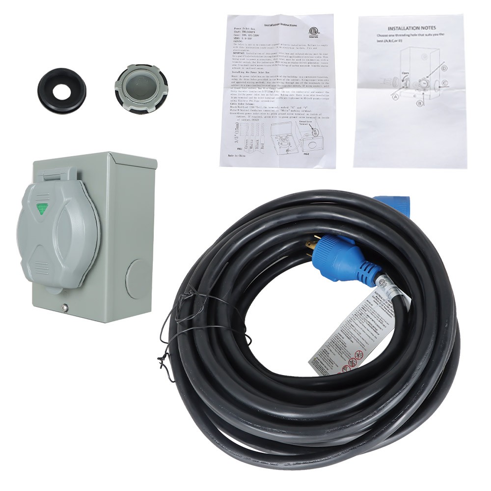 30 Amp 25/50/75/100Ft NEMA L14-30 Generator Extension Power Cord Power Inlet Box