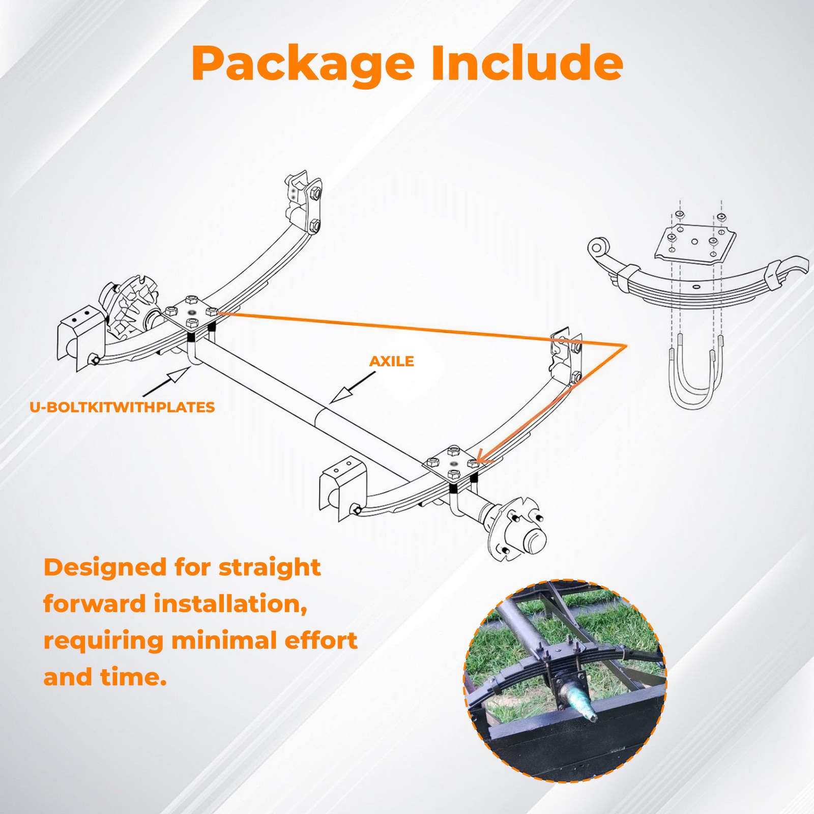 For 6000lb 6K Single Trailer Axle 5 Leaf Leaf Springs + U-bolt + Hanger Kit