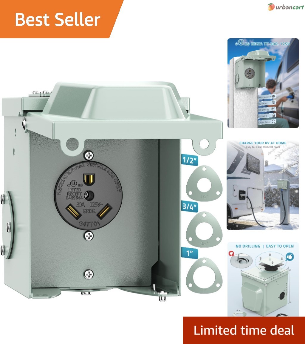 Weatherproof 30A RV Power Outlet Box with Lockable Cover