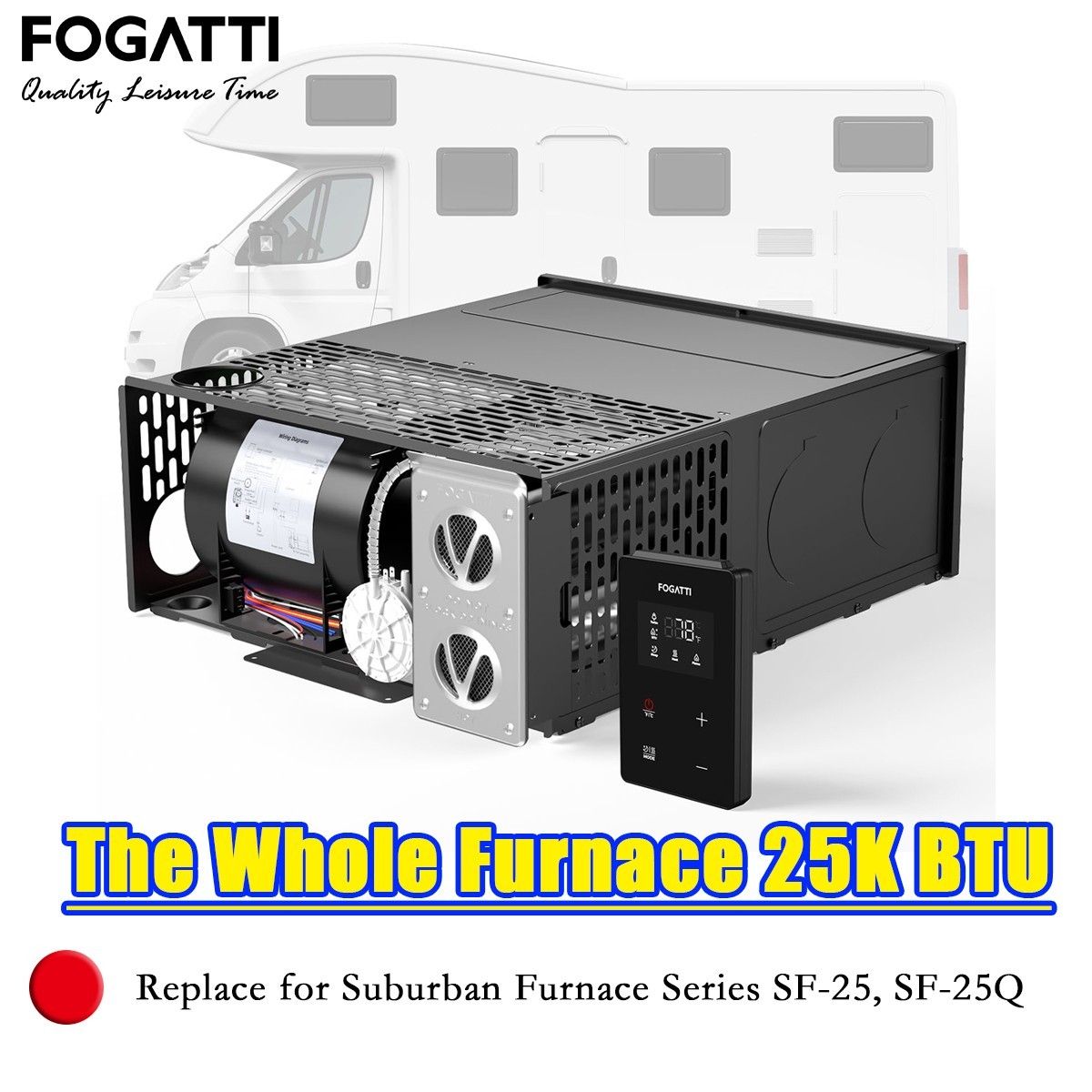 Fogatti 25,000 BTU RV Furnace with Thermostat RV Propane Gas Heater Doorless
