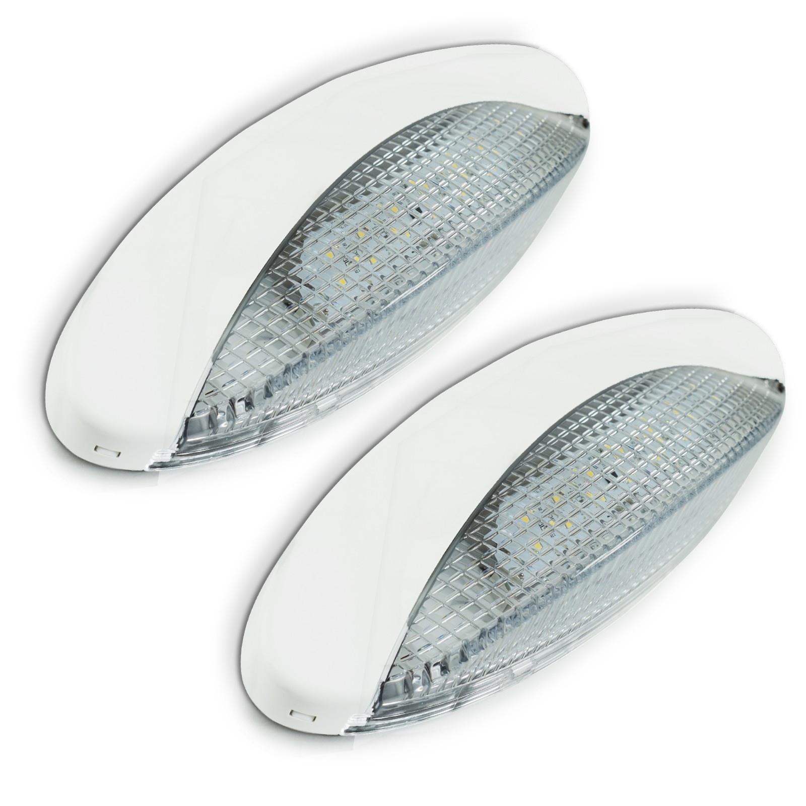 2 x RV CAMPER TRAILER 12 VOLT 18 LED Porch Light oval Clear WITH White exterior