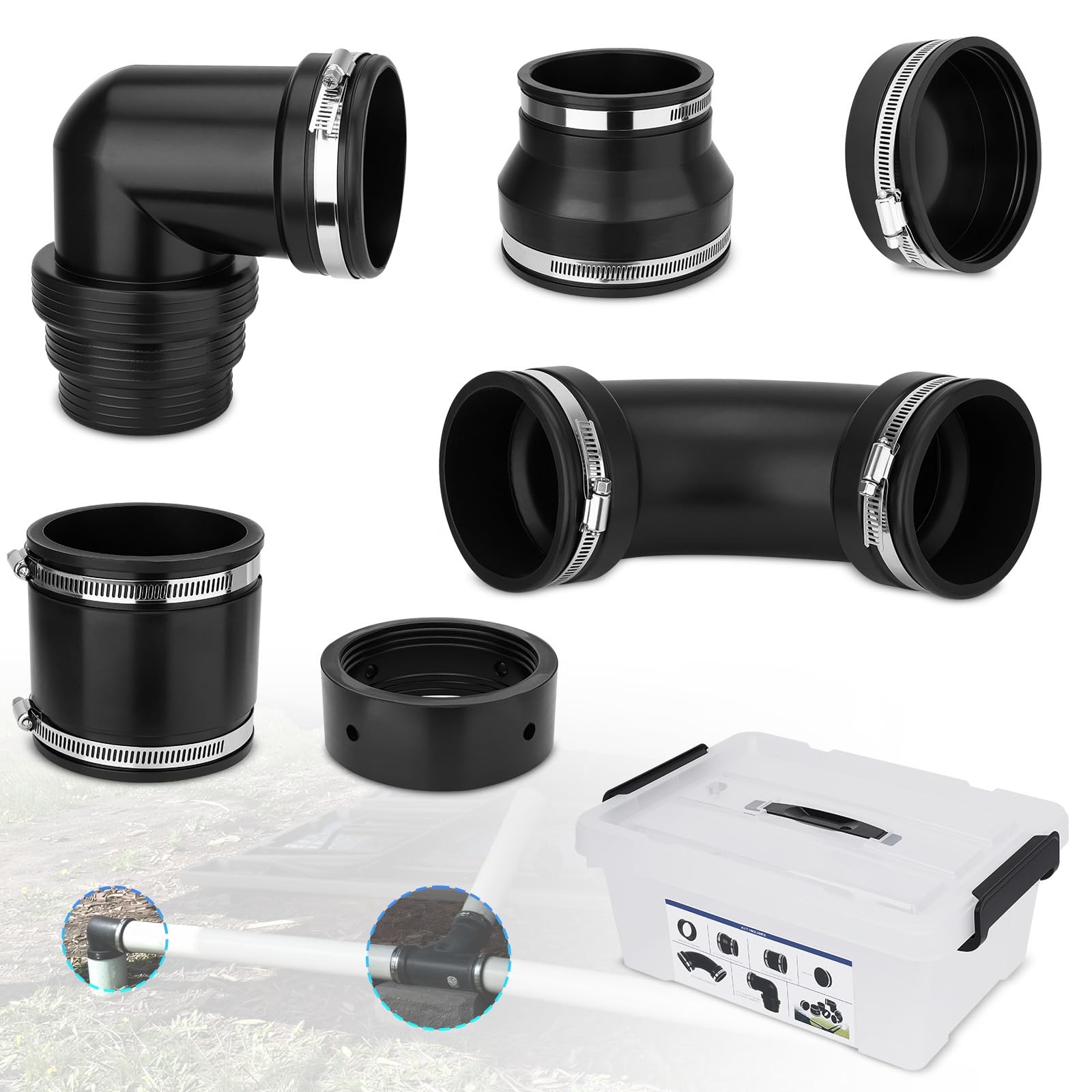 RV Camper Sewer Waste Plumbing Connection System Kit 3″ PVC Pipe Sewer Adapter