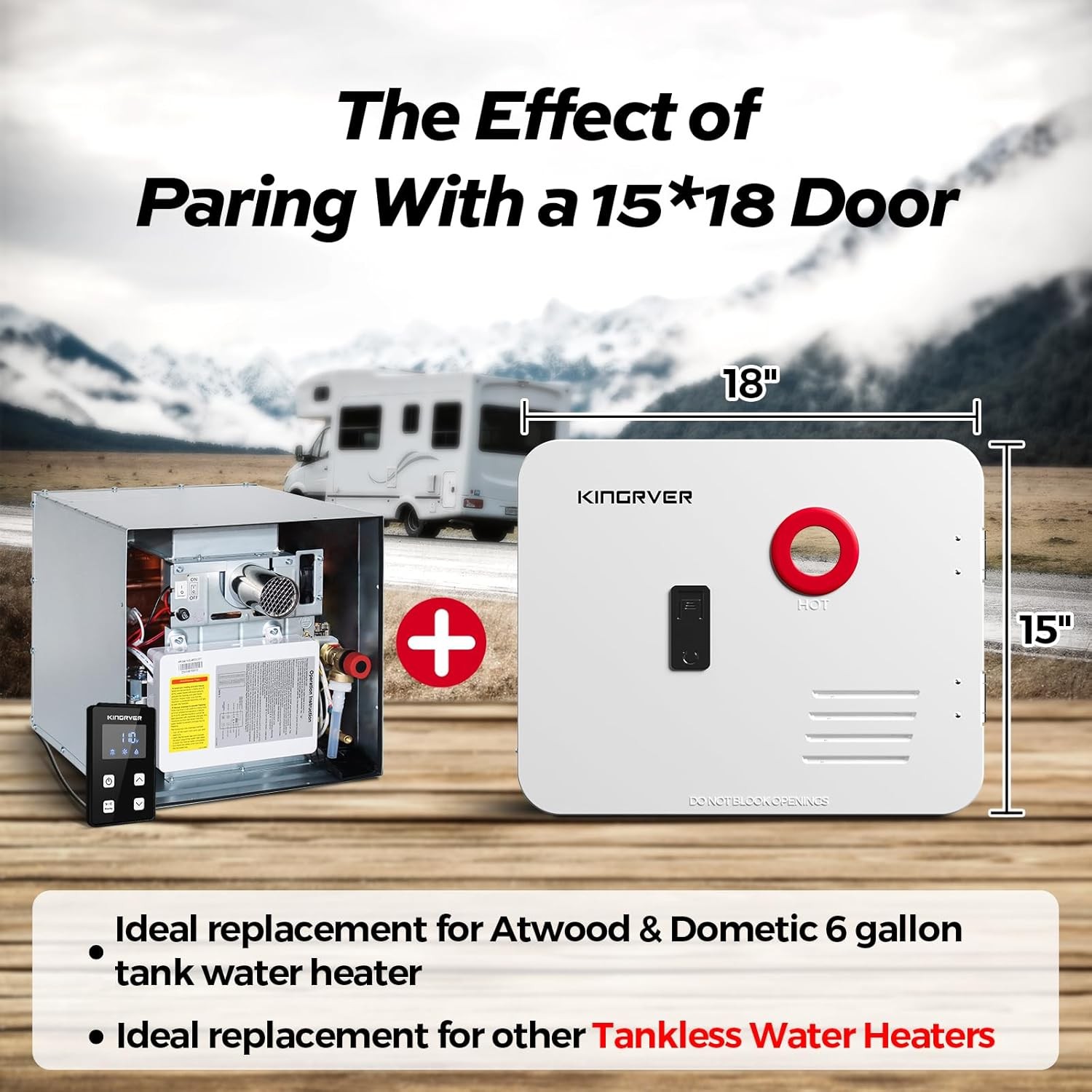 RV Tankless Water Heater 48000BTU Instant Hot Water W/ 15″x18″ Door + Controller