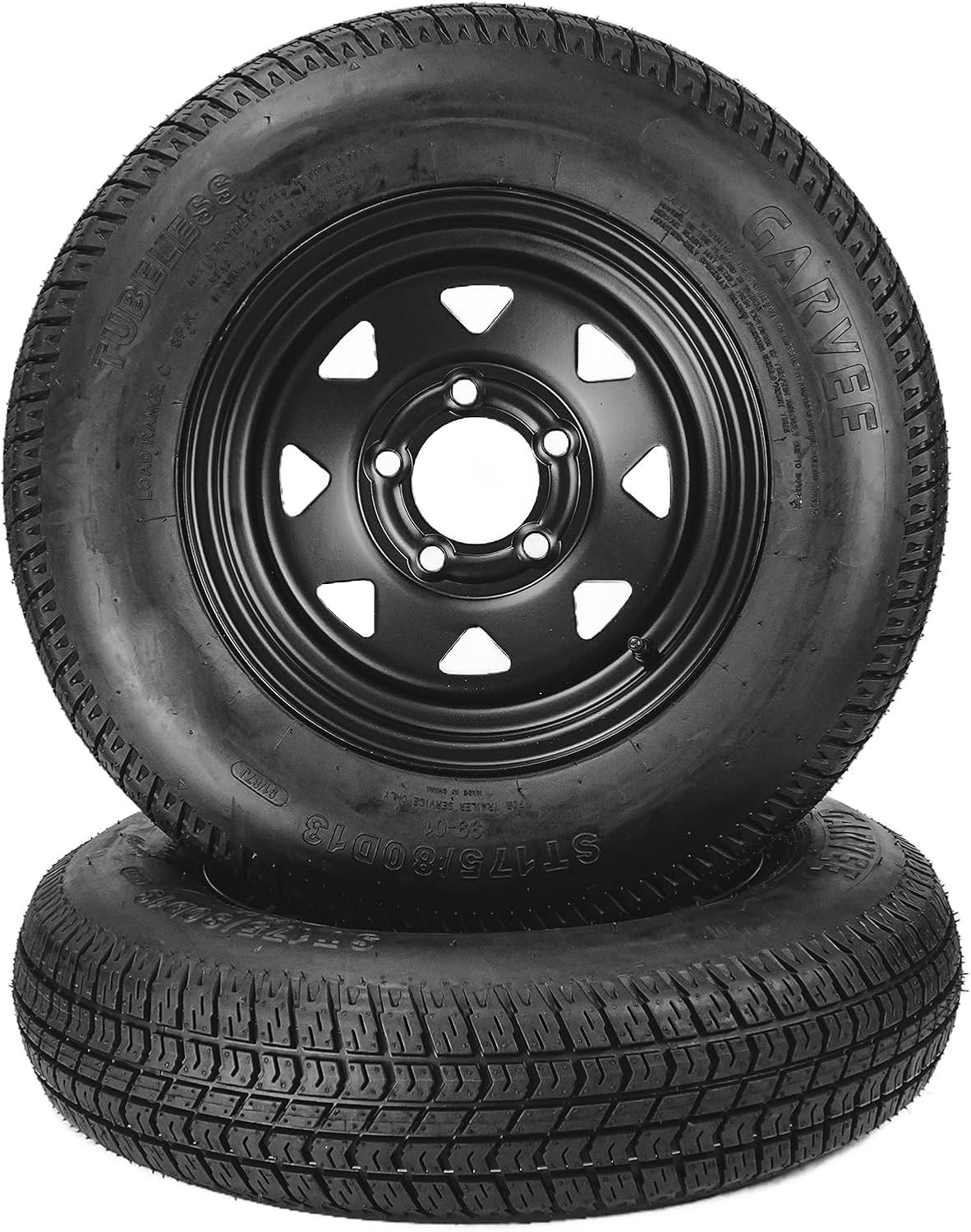 2 Pack ST175/80D13 Trailer Tires with 13″ Rims 175/80 D 13 5 Lug on 4.5, 6PR
