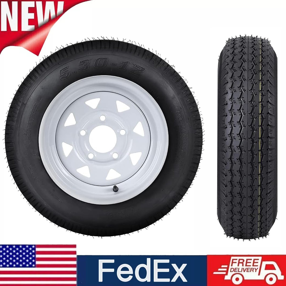 Set of 2 Trailer Tire and Wheels 5.30-12 5.30×12 530-12 6PR Trailer Tires 5 Lug