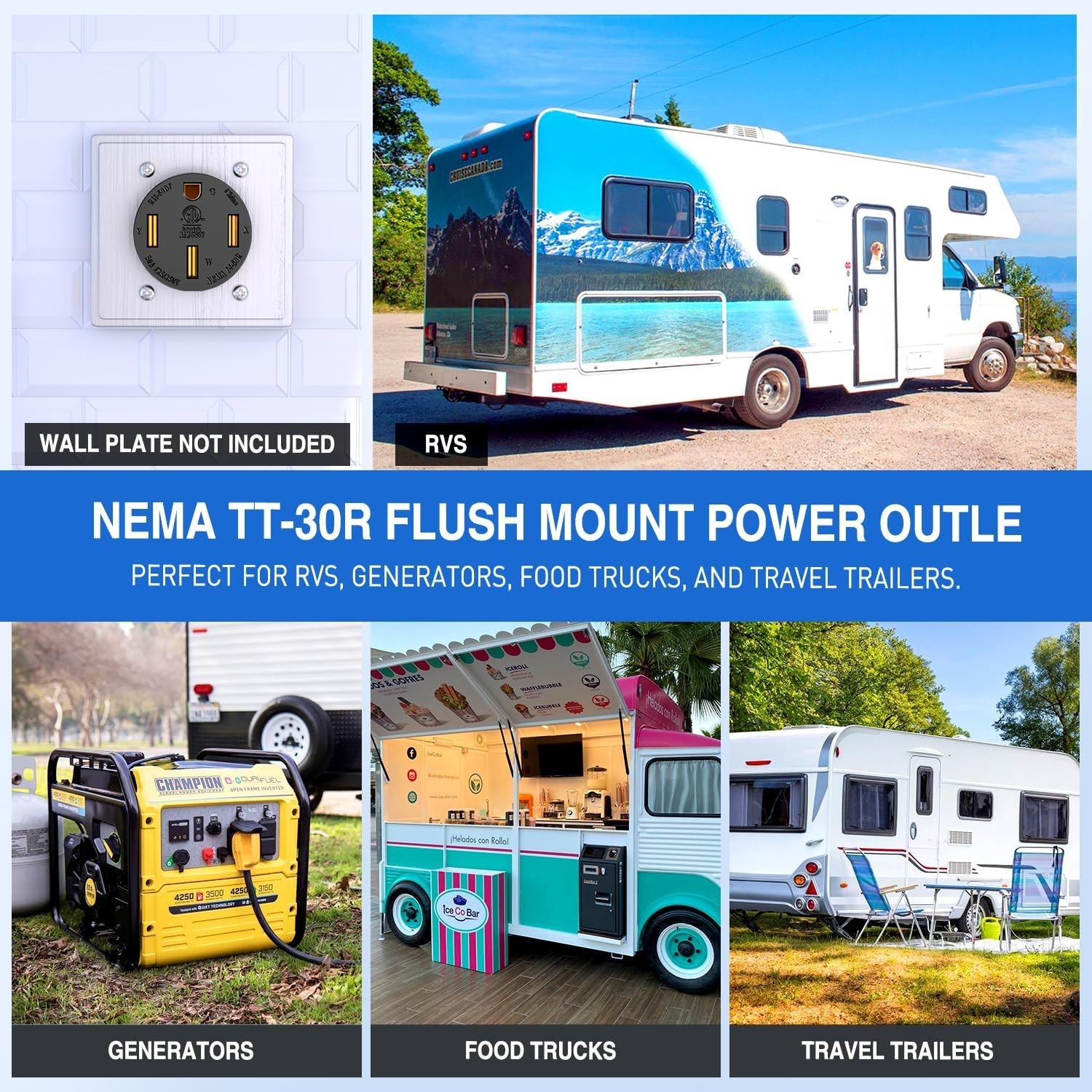 Nilight 50AMP RV Power Outlet 125/250V NEMA 14-50R Heavy Duty RV Receptacle