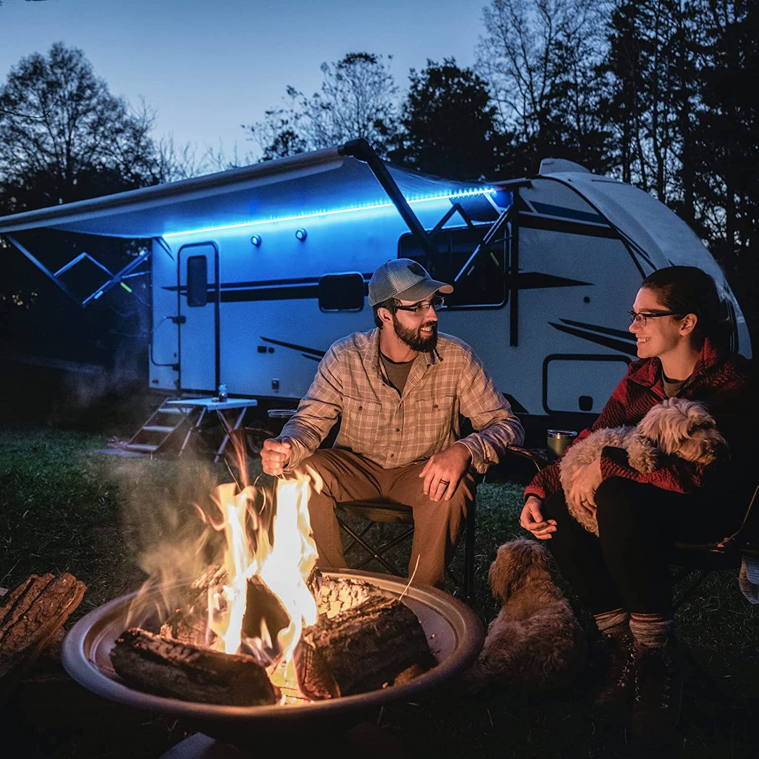 RV Awning Camper 16ft RGB Beam Color Changing LED Strip Light Kit, 5M Lights US
