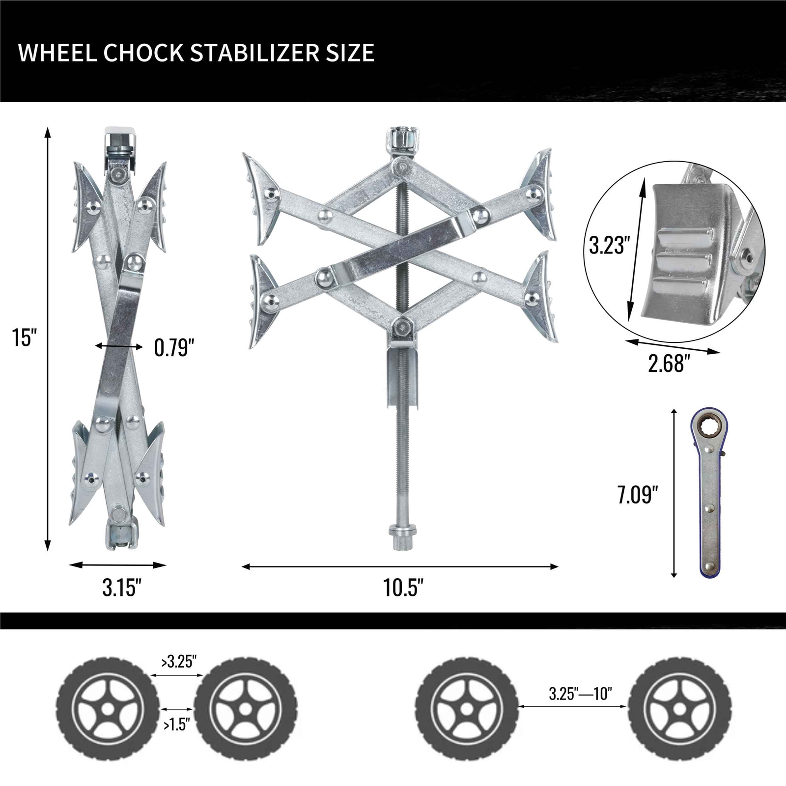 Camper Wheel Chock X-Shaped RV Tire Stabilizers Fit for 3.25″ to 10″ Tire Space