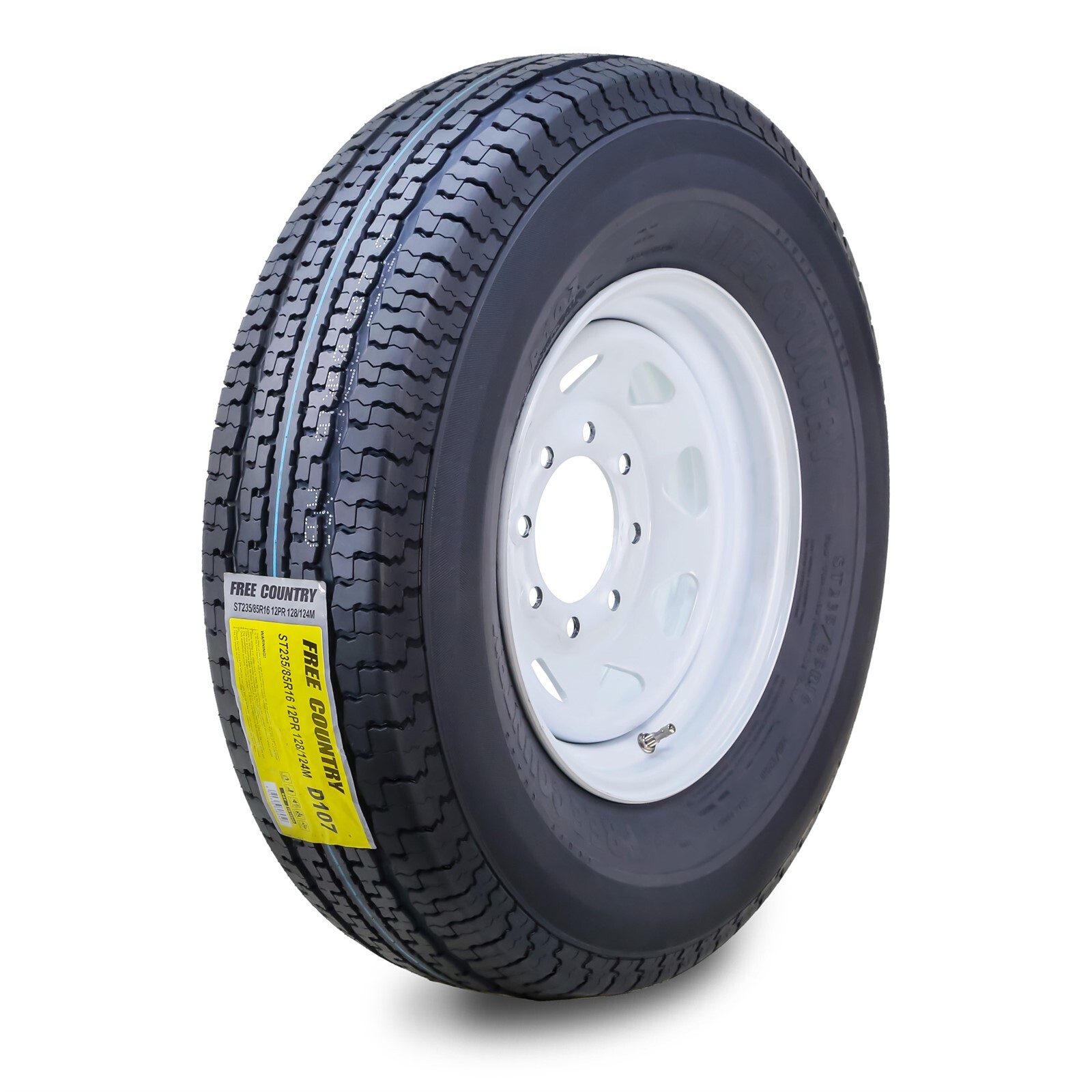 FC Trailer Tire Assembly ST235/85R16 12-Ply White Spoke Rim 8 Lug on 6.5″