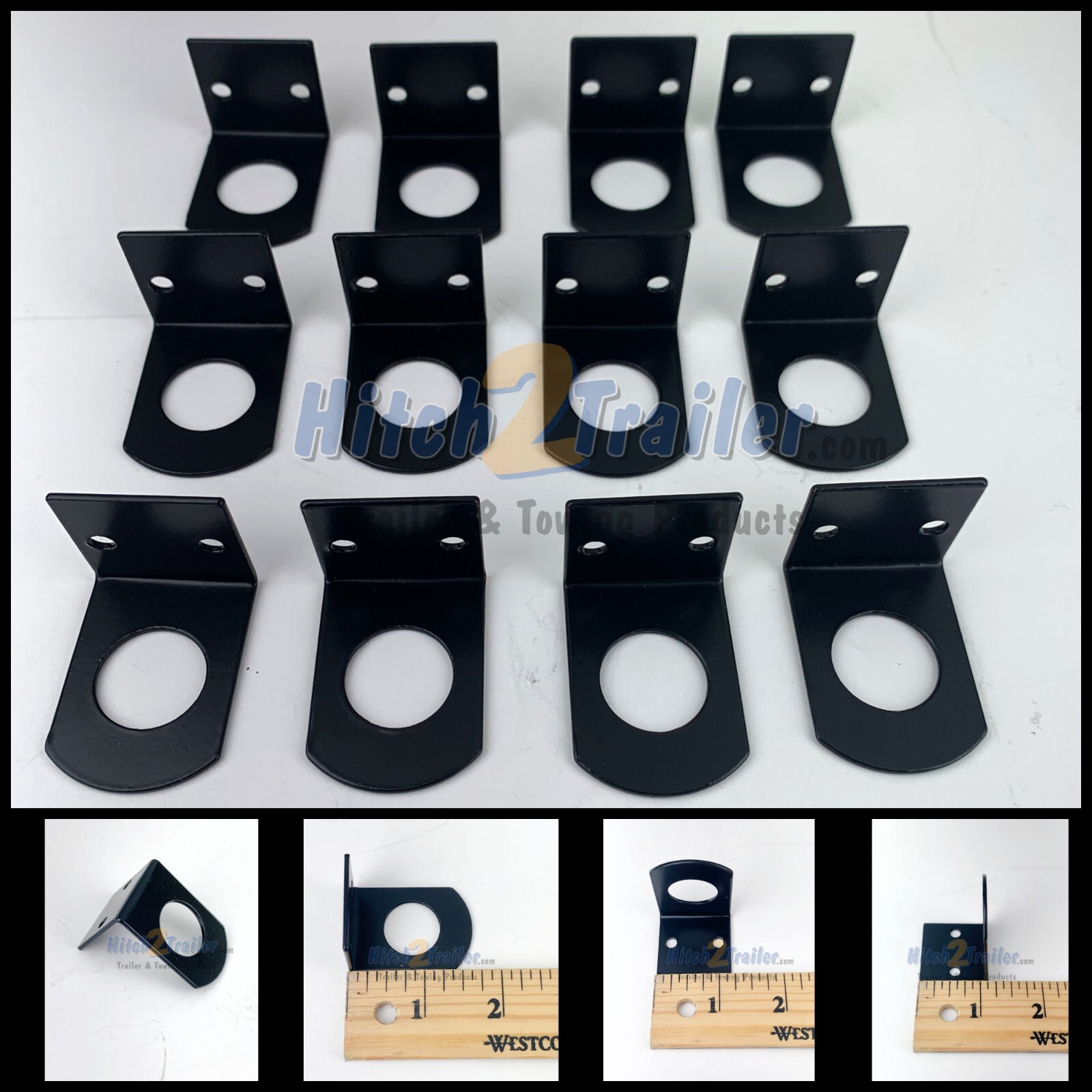 Set of 12 Black Mounting Bracket for 3/4″ Round Light Powder Coated trailer