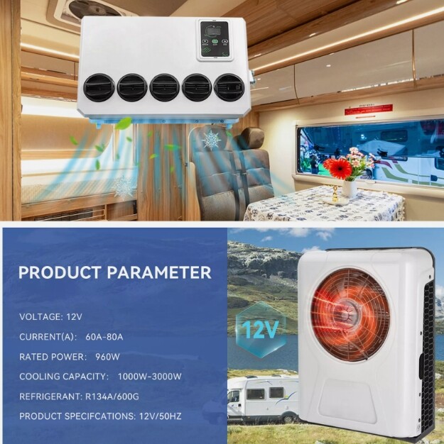 12V Truck Air Conditioner Split A/C Kit for Semi Trucks Bus RV Caravan 12000 BTU