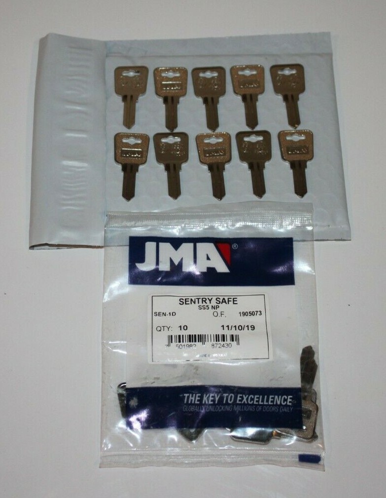 SS5 KEY BLANKS Lot of 10 Keys For Sentry Safe locks Made in Mexico by JMA SEN-1D