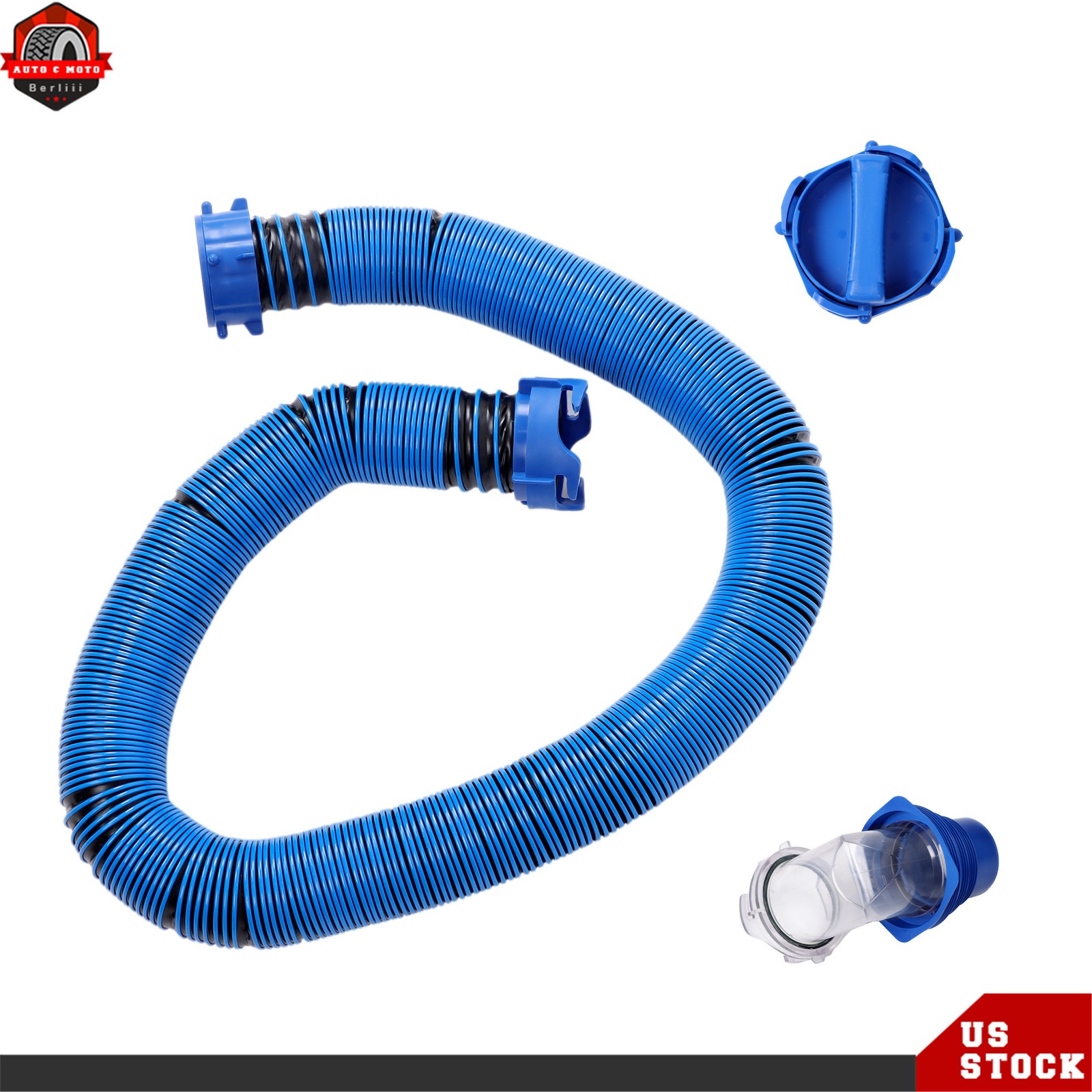 15 FT For Camper RV Trailer Sewer Hose Kit & Clear Elbow & Cap & 4-in-1 Adapter