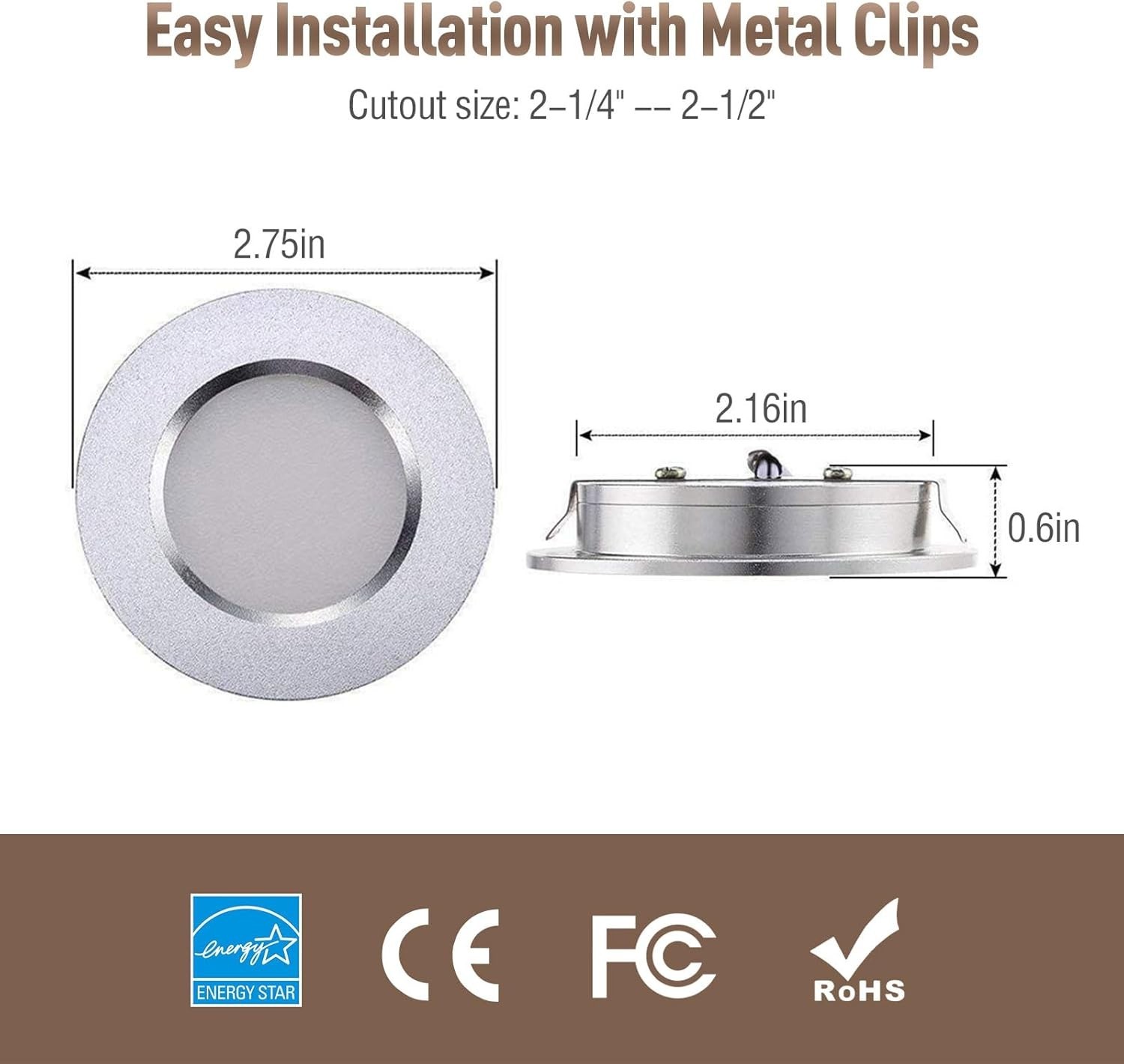 12V RV Recessed Lights 6pk 240LM Dimmable 2700-6000K Remote Control Aluminum