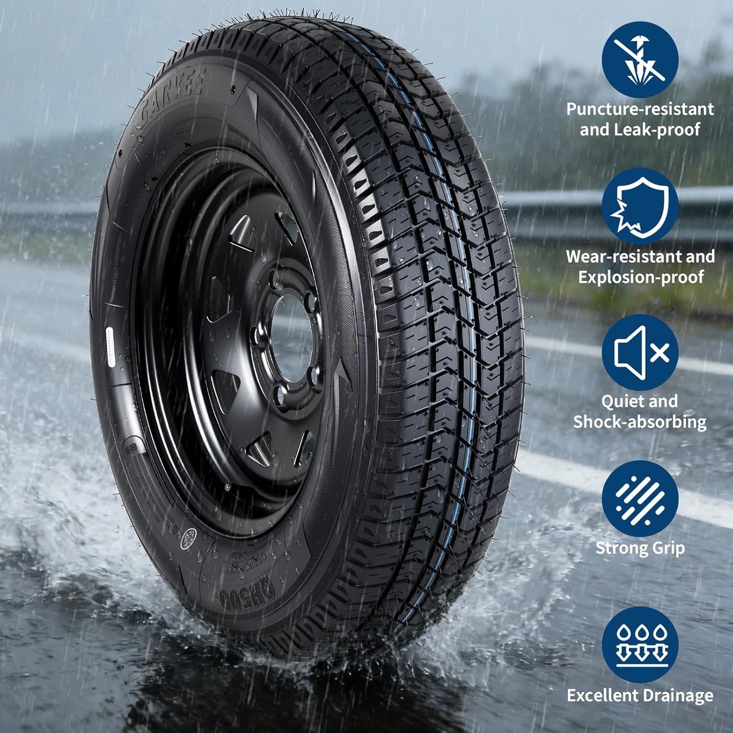2PCS ST175/80D13 Trailer Tires with Rims 175/80 D 13 LRC 5 Lug on 4.5″ 6PR Tires