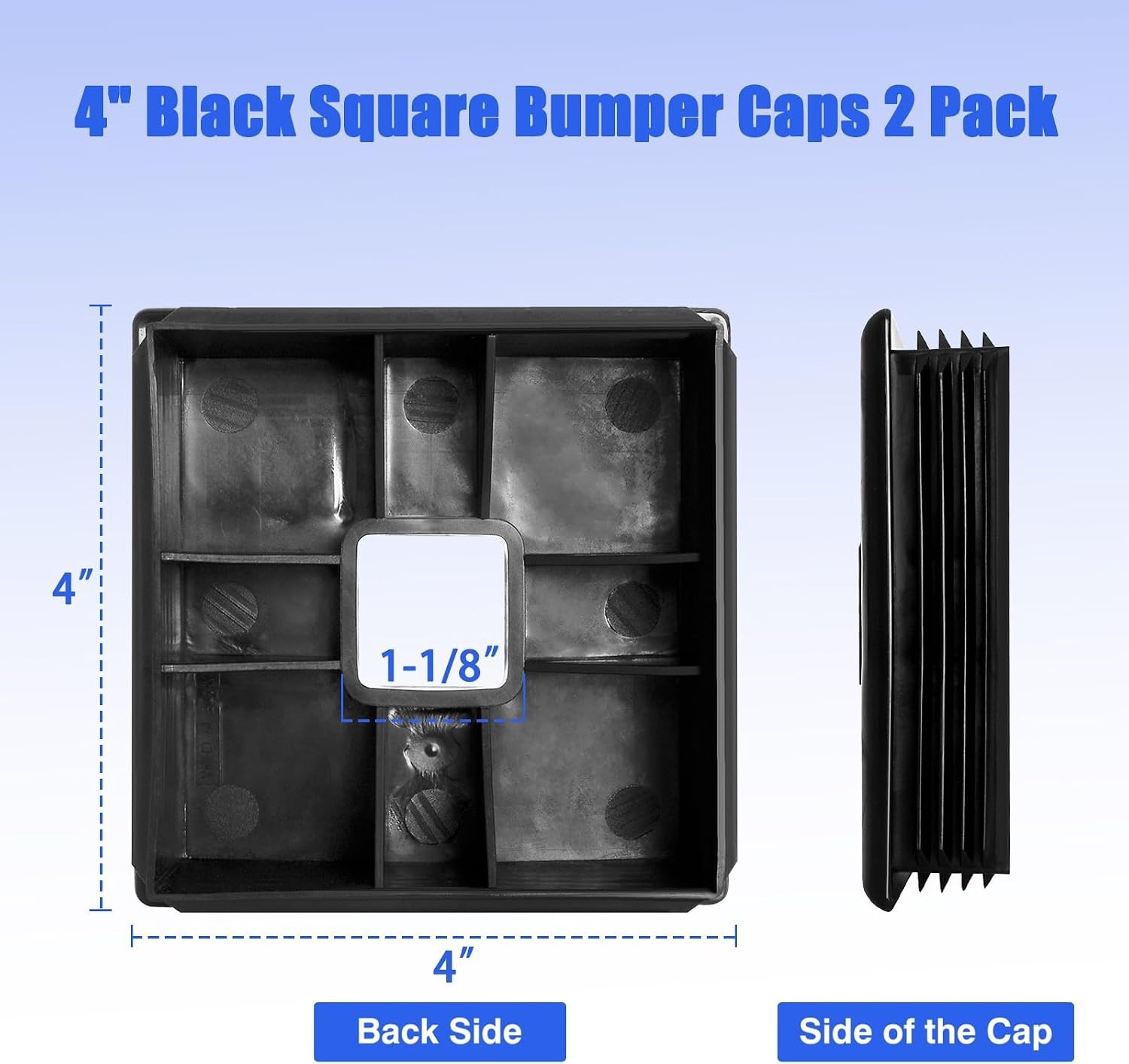 4″ Black Square RV Bumper Caps – Durable End Cap for Secure Sewer Hose Storage