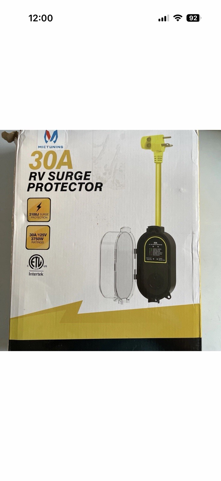 RV Surge Protector 30Amp with Waterproof Cover. 2100j Surge Protection