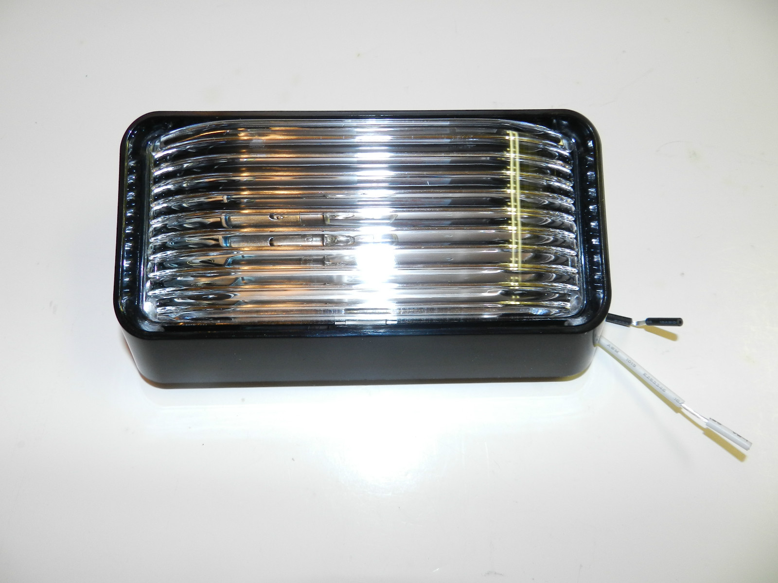 New 12 volt RV Porch Light rectangle clear lens trailer Black exterior no switch