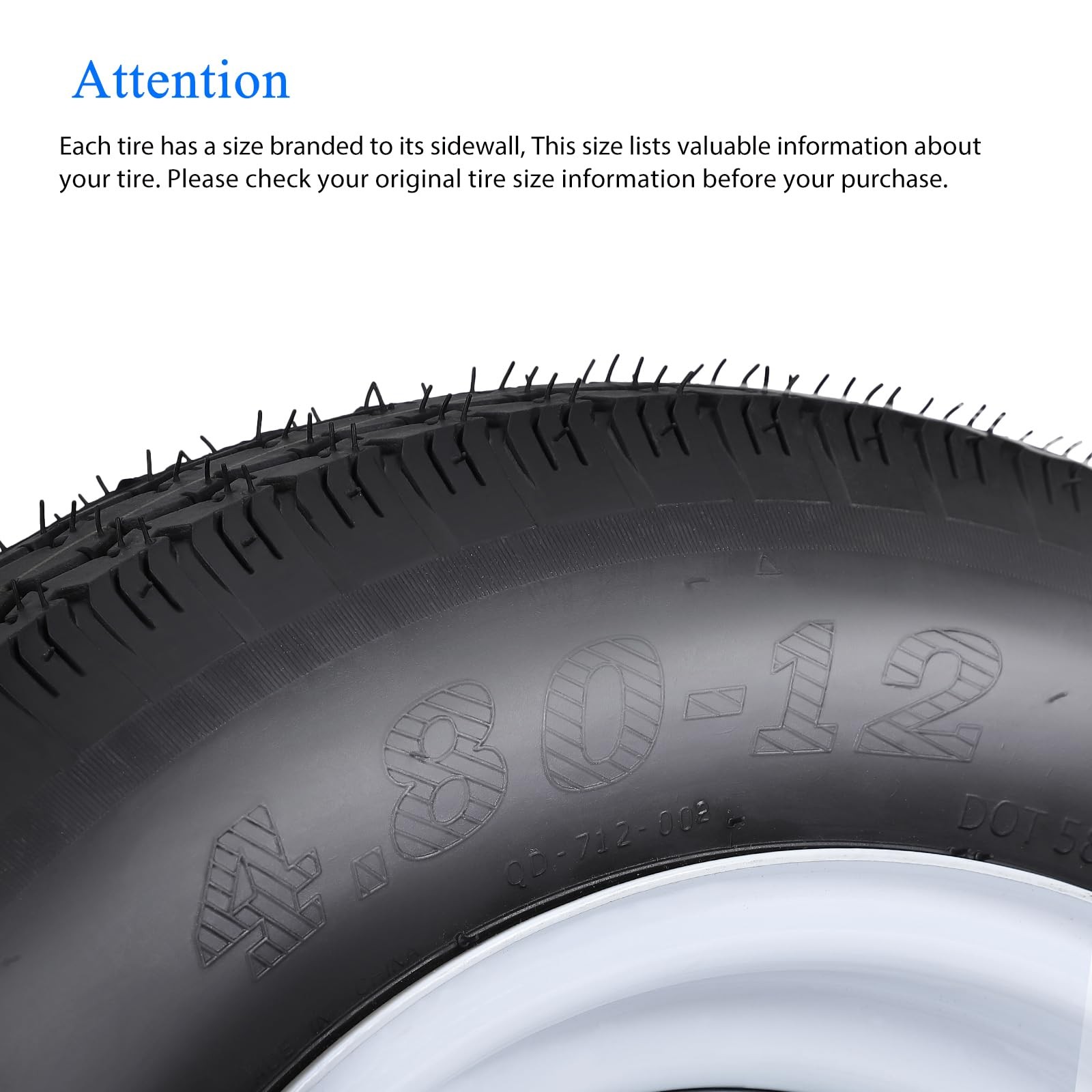2pcs 4.80-12 4.80×12 4.8-12 Trailer Tires with Rims 5 Lug on 4.5″ White Wheels