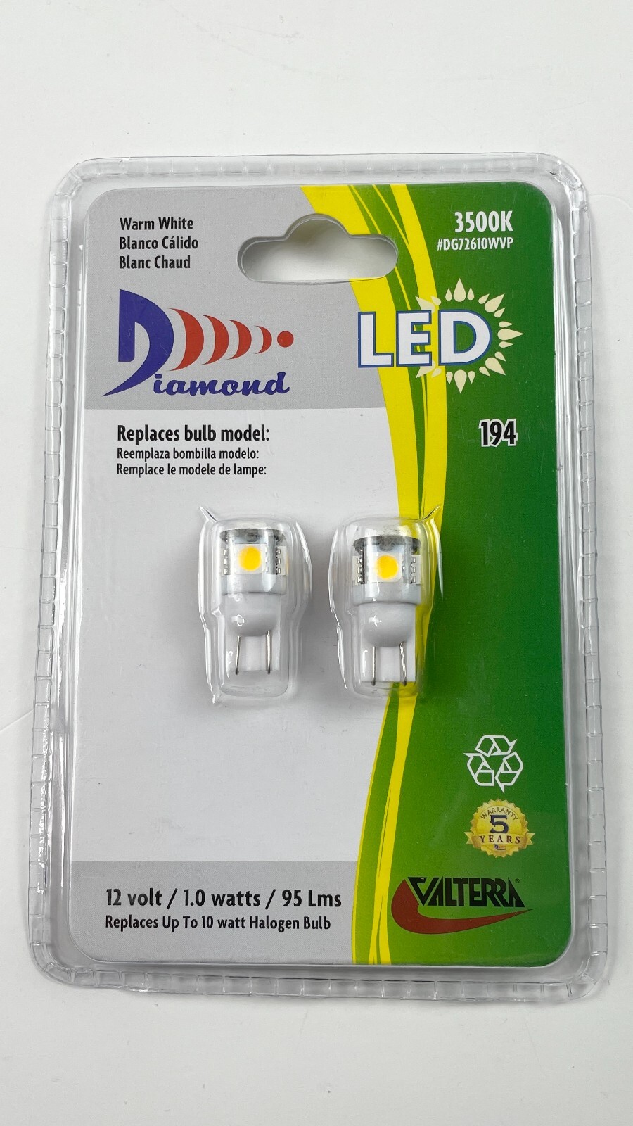 Diamond LED 3500K Warm White 12 Volt DG72610WVP Valterra LED Replacement Bulb