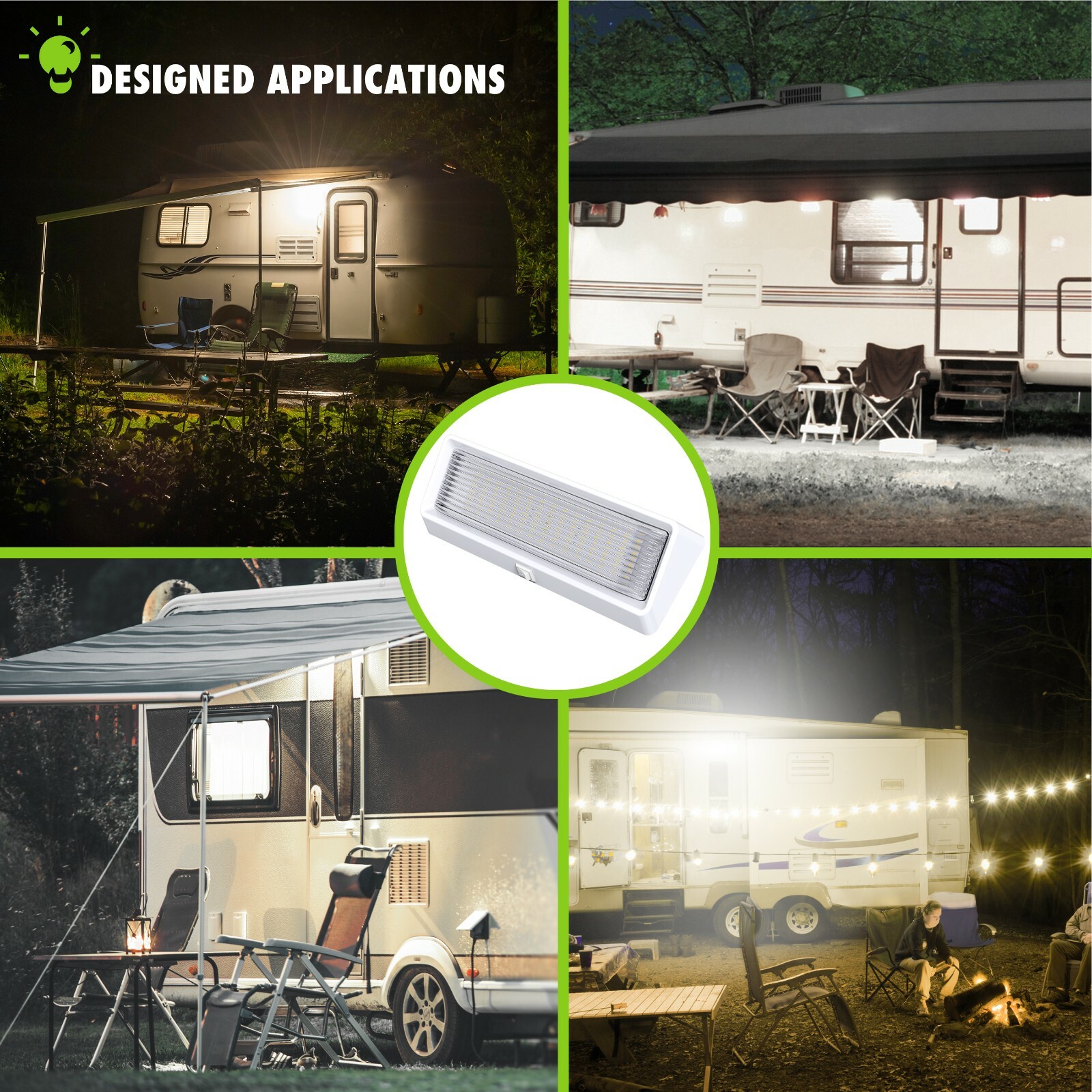 12 inch White Exterior RV LED Porch Light 650LM 12 Volt with Switch