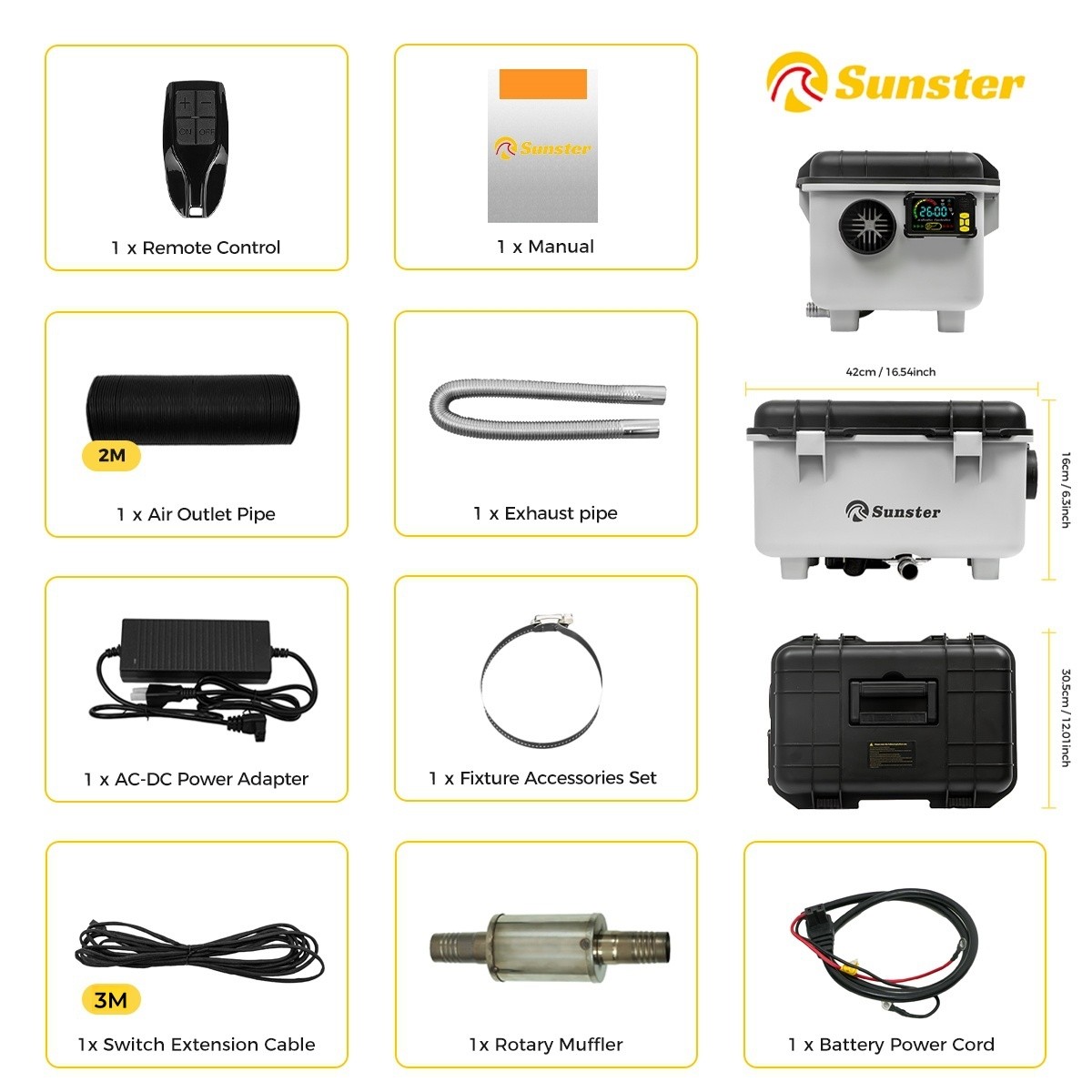 Sunster Diesel Heater 8KW 12V 24V & 110V Ventilation Bluetooth Parking Heater RV
