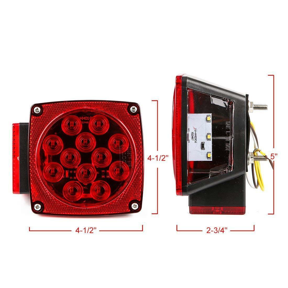 1 Pair LED Submersible Square Lights Trailer Under 80″ Tail Brake