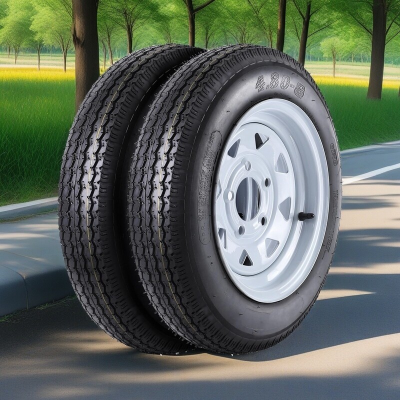 Set 2 4.80-8 Trailer Tires with Rims 4.80×8 480-8 5 Lug on 4.5″ and White Wheels
