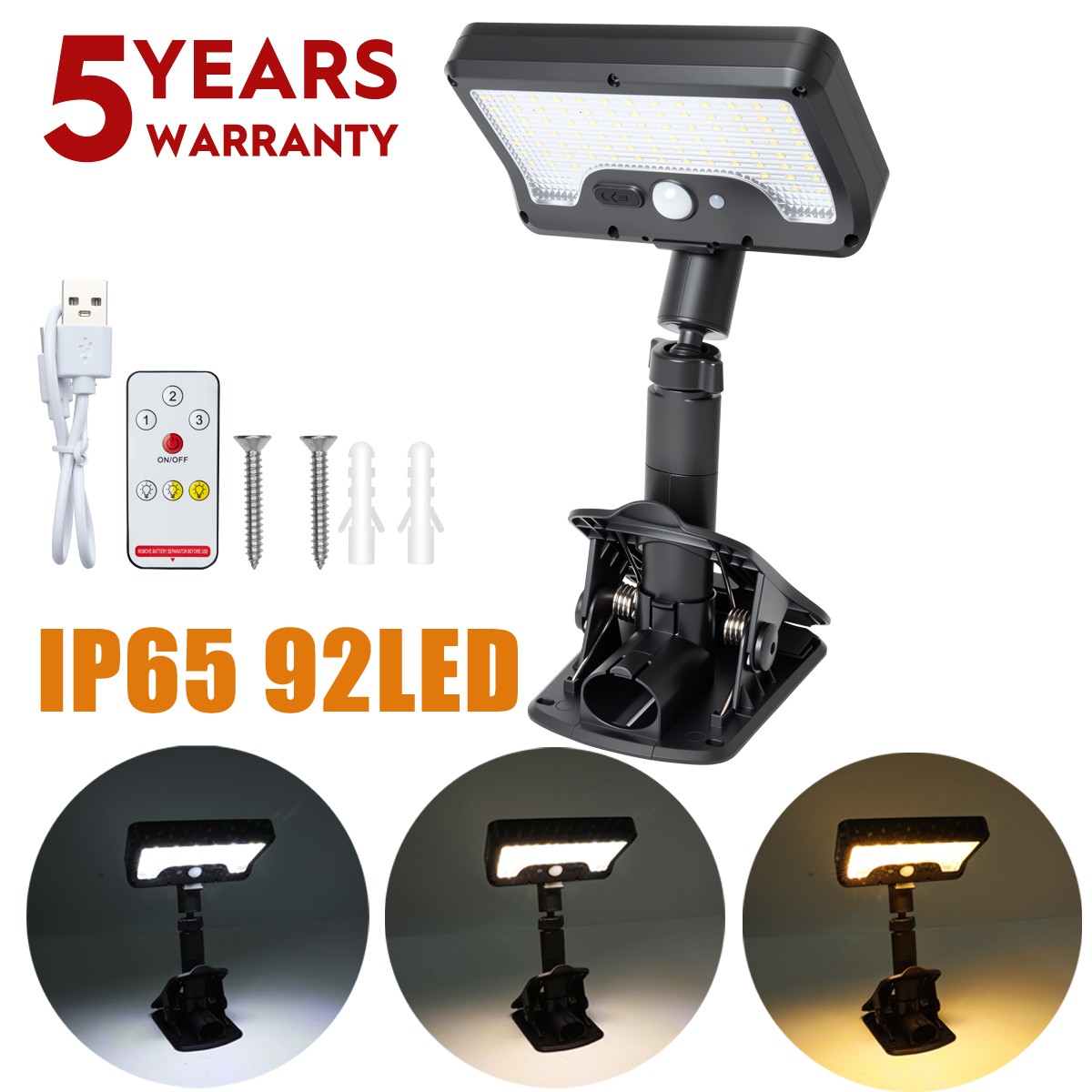 Waterproof RV Porch Light Camper LED Exterior Utility Awning Light Solar + USB