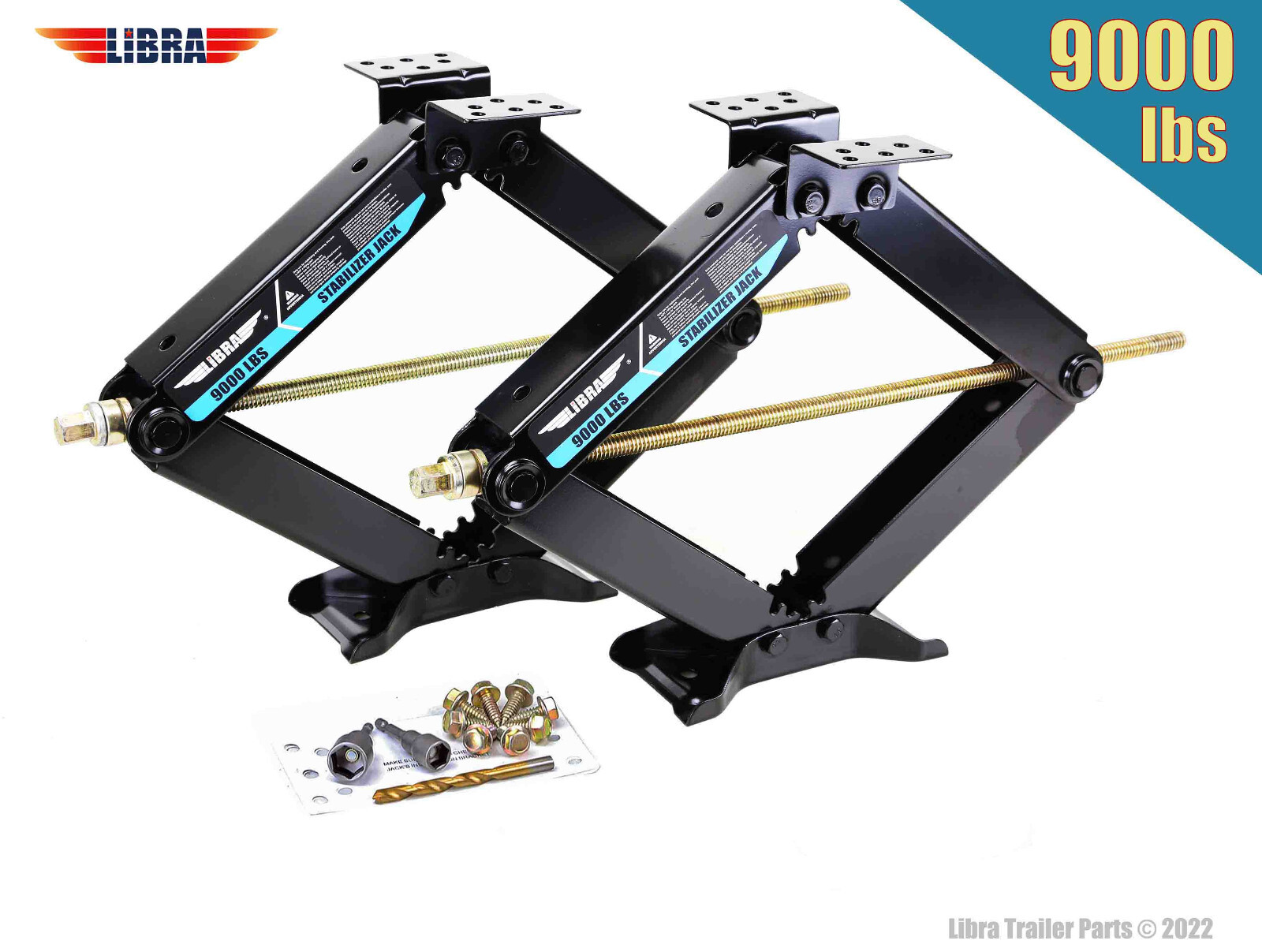 LIBRA 9000lb HD 24″ RV Stabilizer Leveling Scissor Jacks w/sockets & install Kit