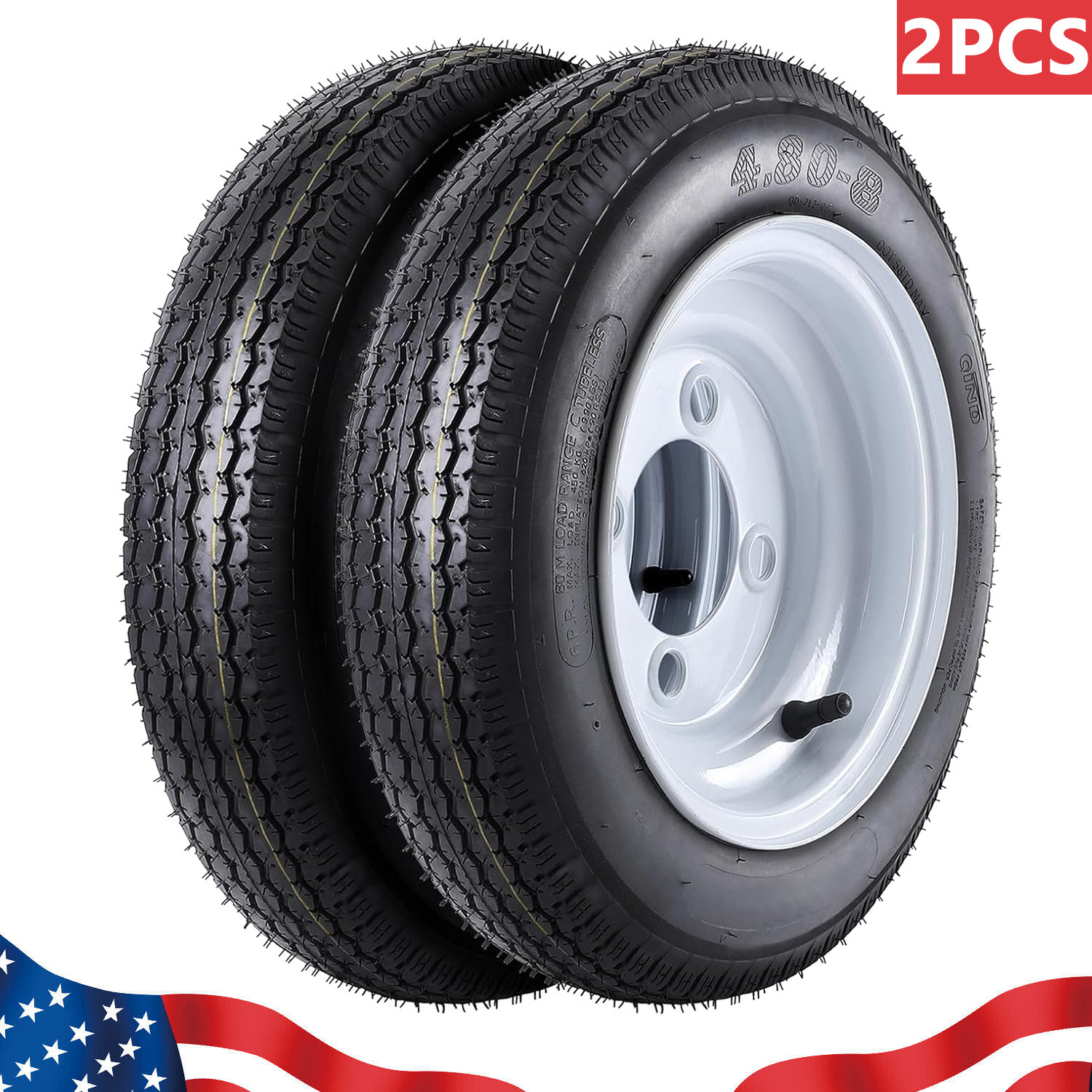 Set of 2 Trailer Tires 4.80-8 4.80×8 480-8 Tires with 8″ Rims 6PR Load Range C
