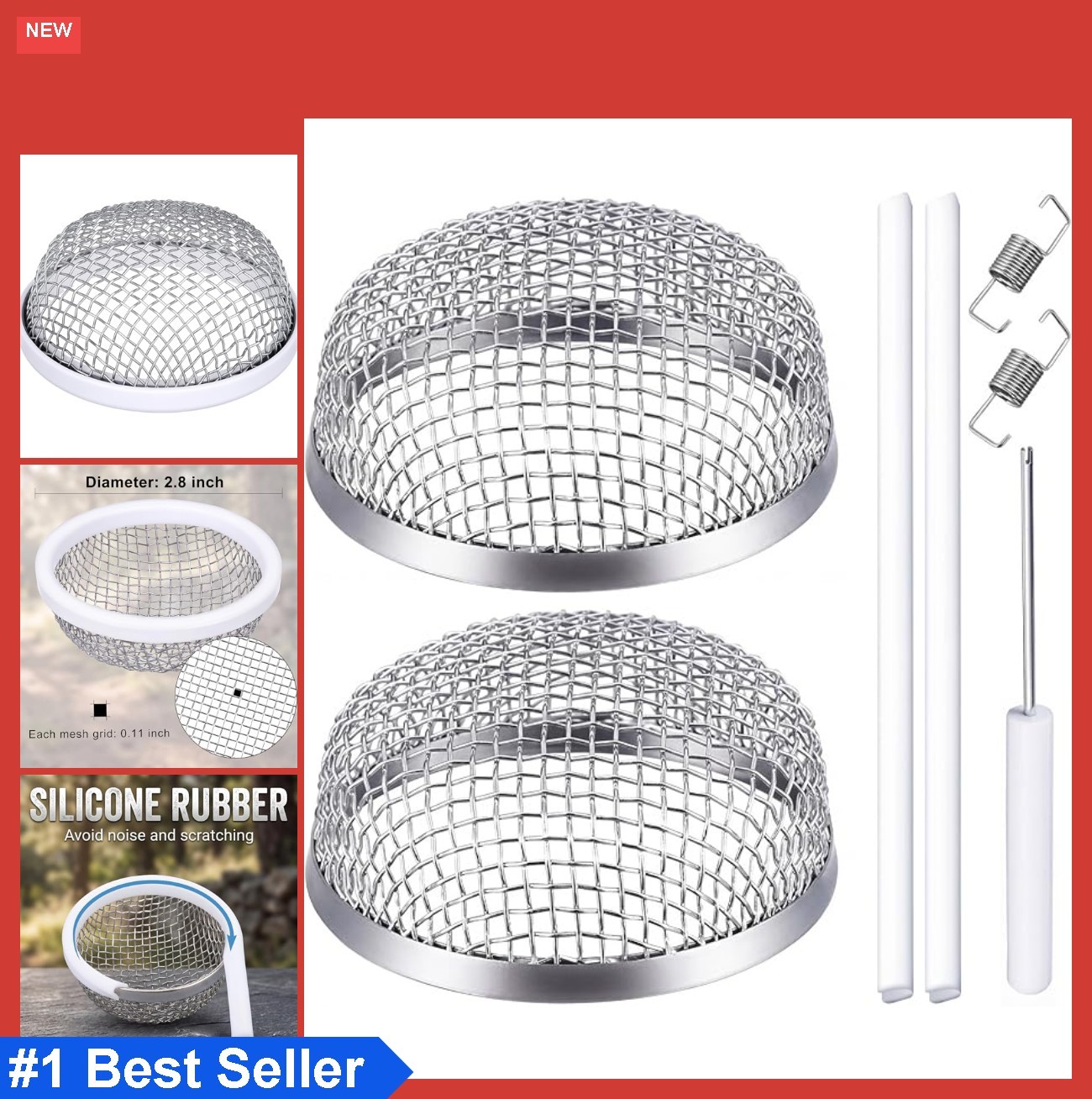 RV Furnace Vent Screen 2 Pack Stainless Steel Mesh with Installation Tool