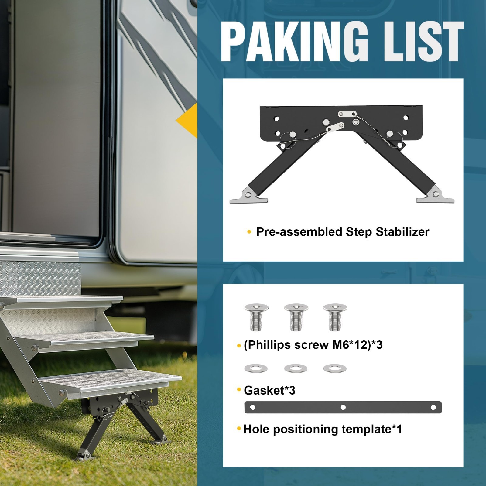 1000lbs RV Step Stabilizer – Adjustable 2.8″-11.4″, Foldable, Metal, No Drilling