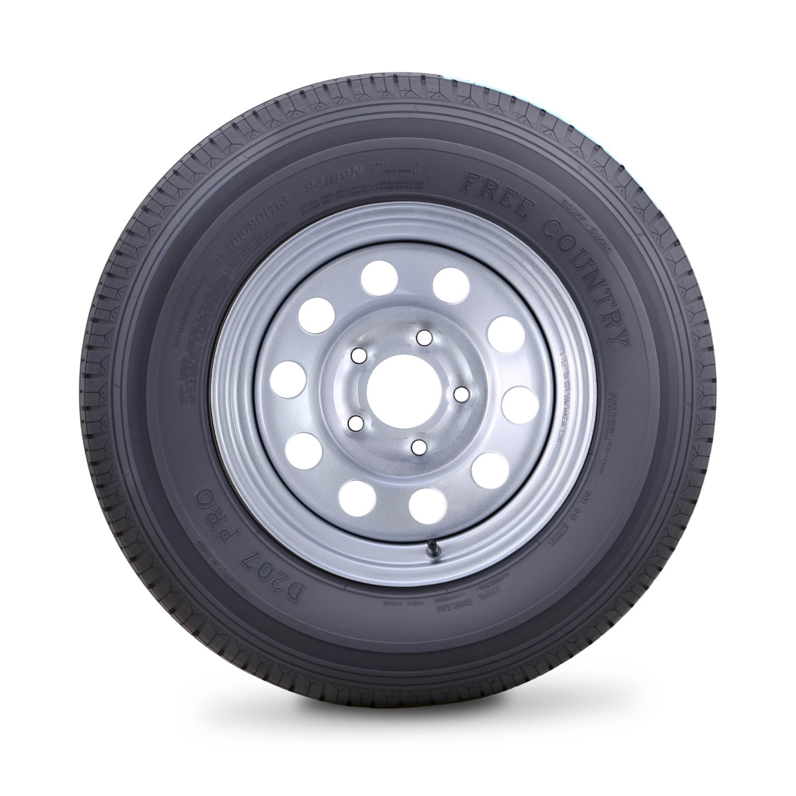 Free Country Trailer Tire Rim ST185/80R13 6-Ply C 94M 5 Lug x 4.5″ Silver Mod