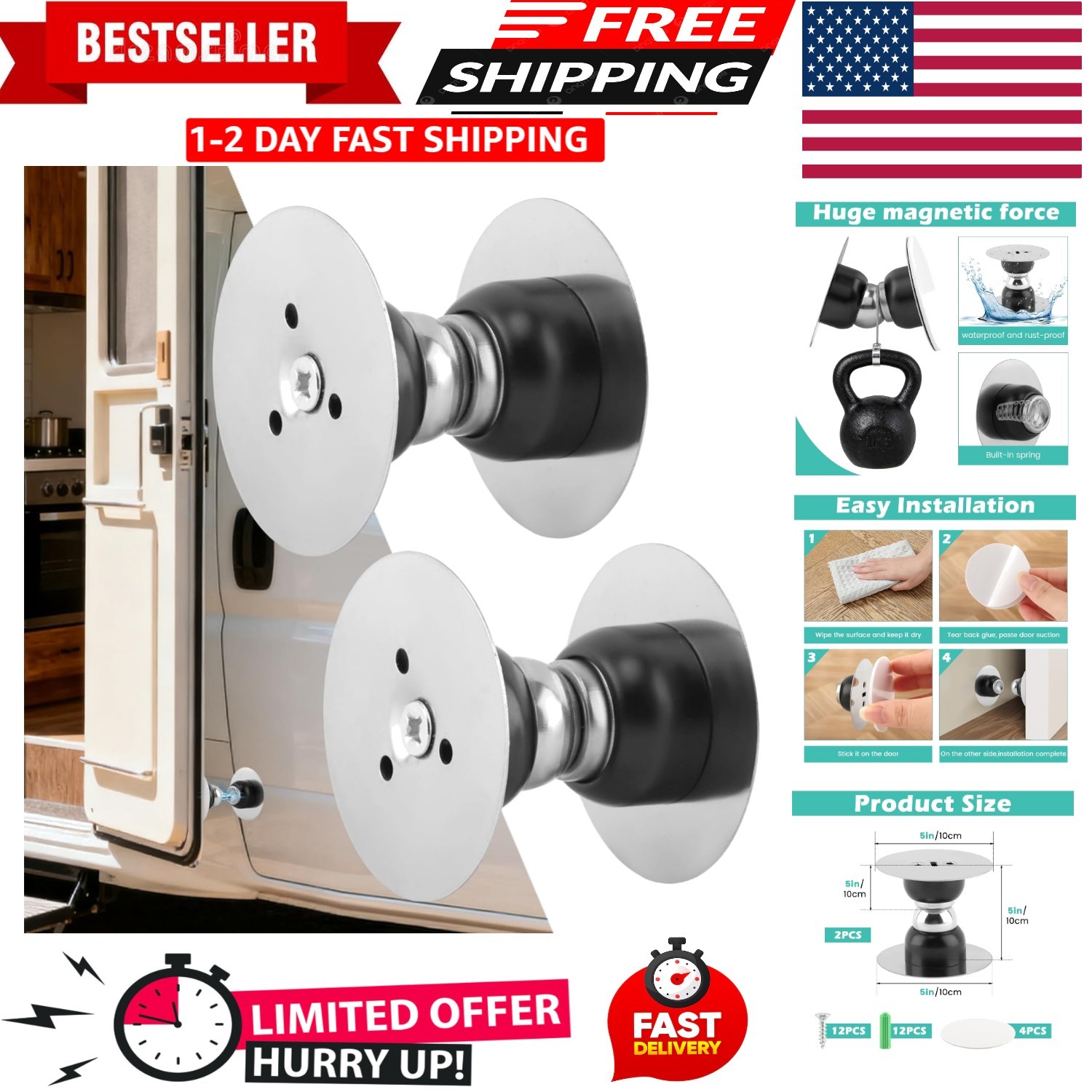 2-Pack Magnetic RV Door Holder, Heavy Duty Baggage Catch Stopper…