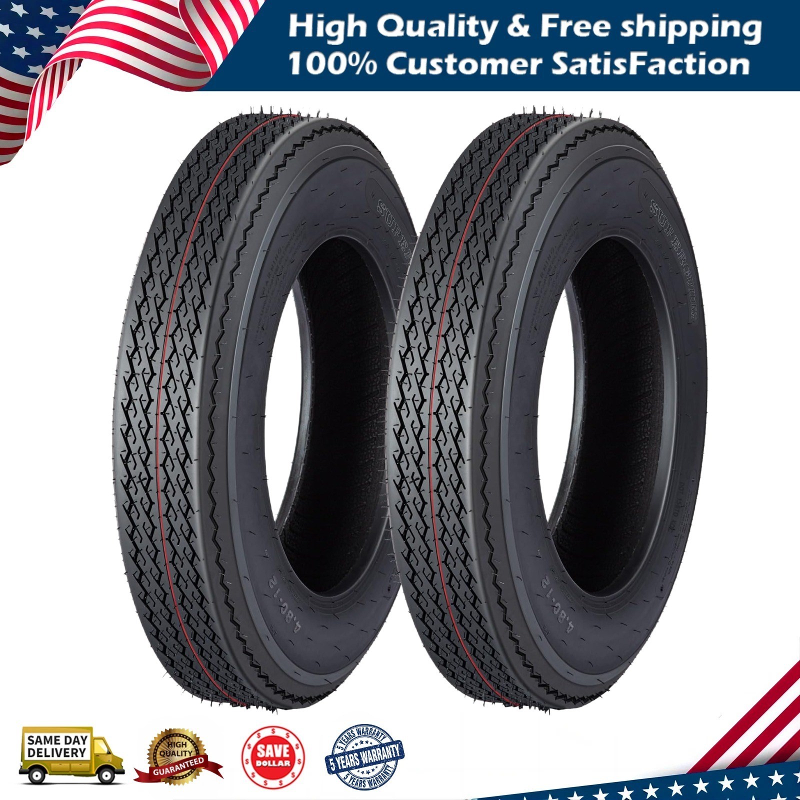 2Pack Trailer Tires 4.80-12 4.80×12.0 6PR Load Range C 12 Inch Tires for Utility