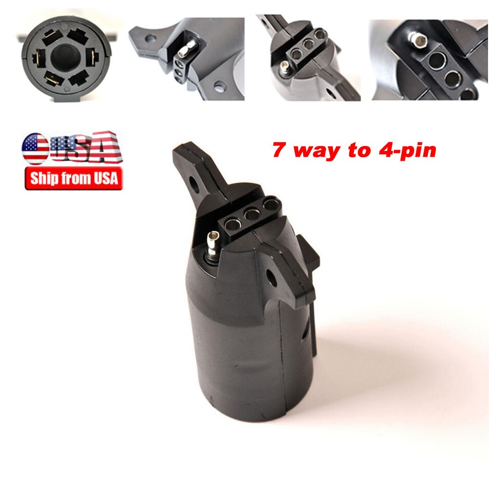 7 WAY TRAILER LIGHT ADAPTER PLUG CONNECTOR ROUND to 4 PIN FLAT RV BOAT