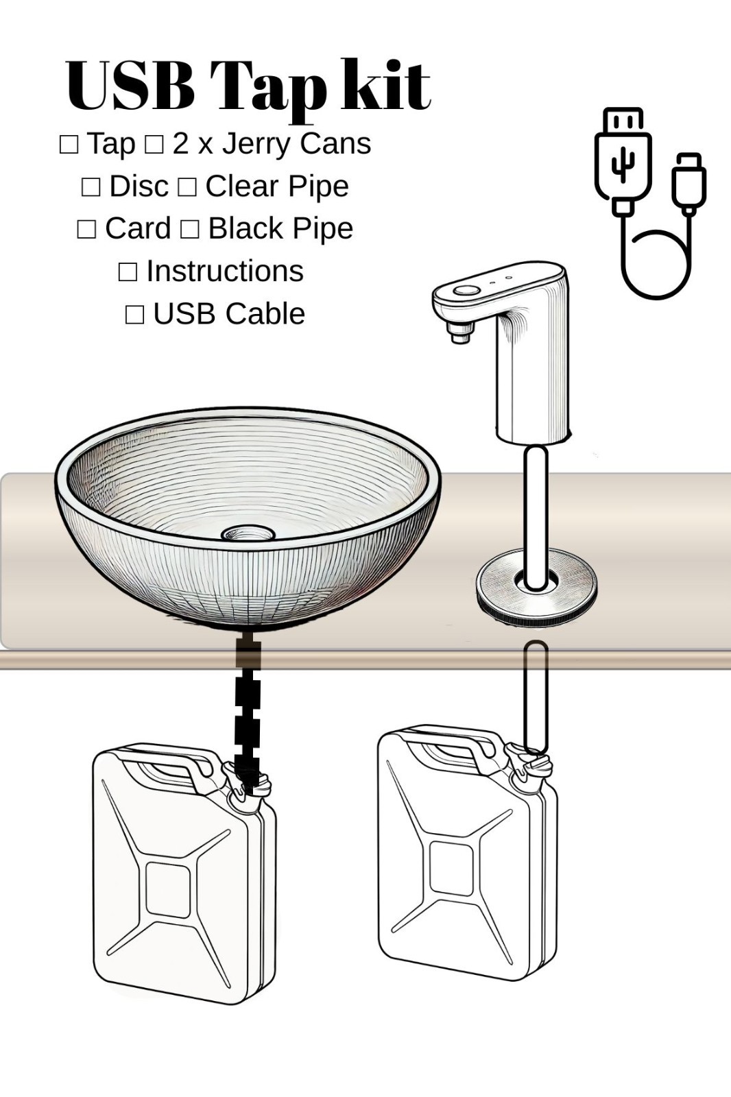 Campervan Sink Tap Kit Sage Green Sink Battery Tap + Pump easy Off Grid Water