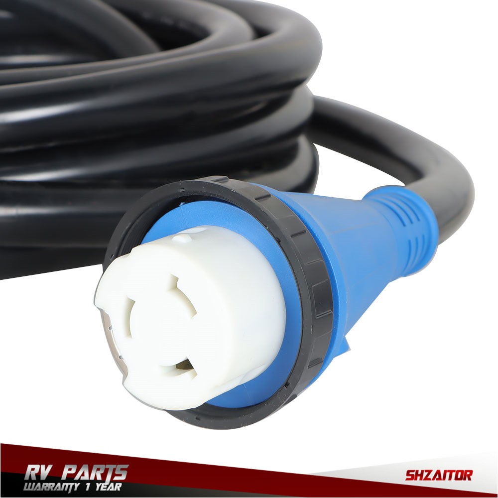30FT 50Amp RV Extension Cord + Power Inlet Box Combo Kit Twist Lock + LED