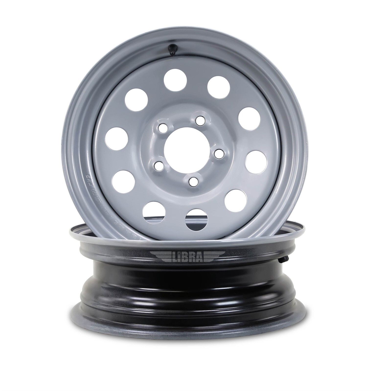 LIBRA 15 x 5 Trailer Wheels 5 Lug on 4.5″ Bolt Pattern Silver Mod, Set 2-17008
