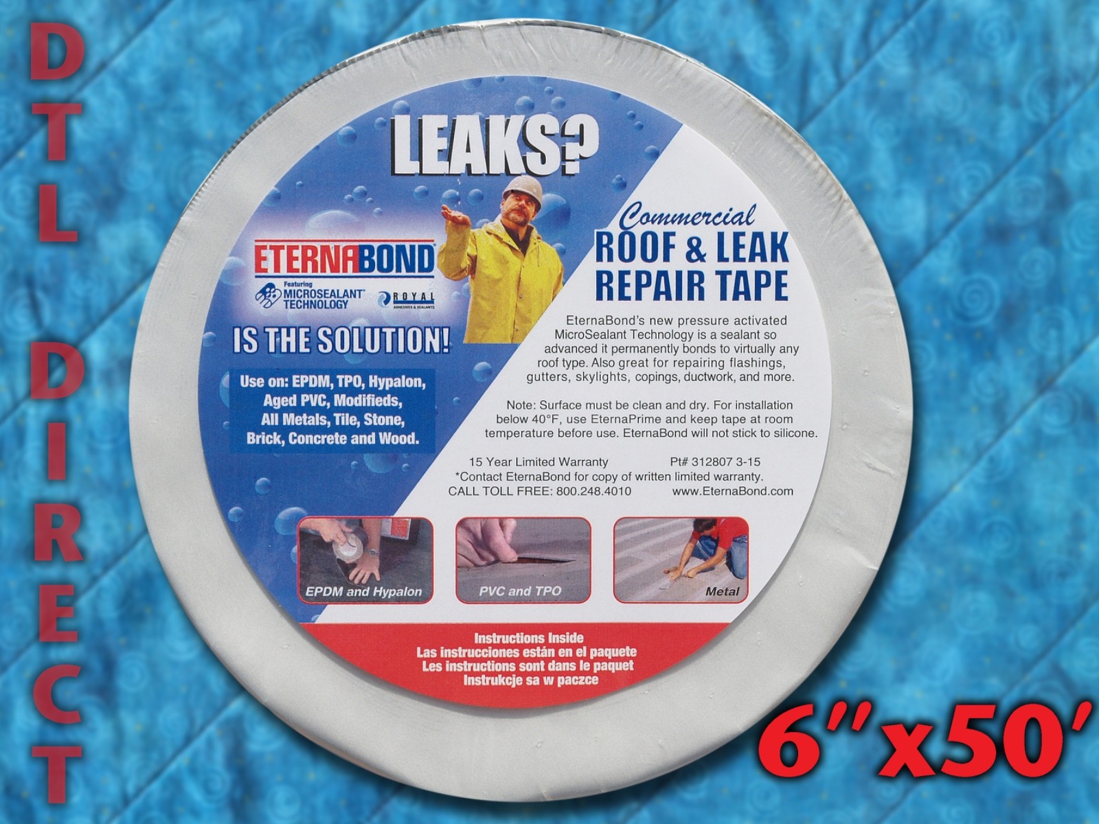 6″ x 50 ft Eternabond Roof & Leak Repair Tape Patch Seal White – 50 Feet
