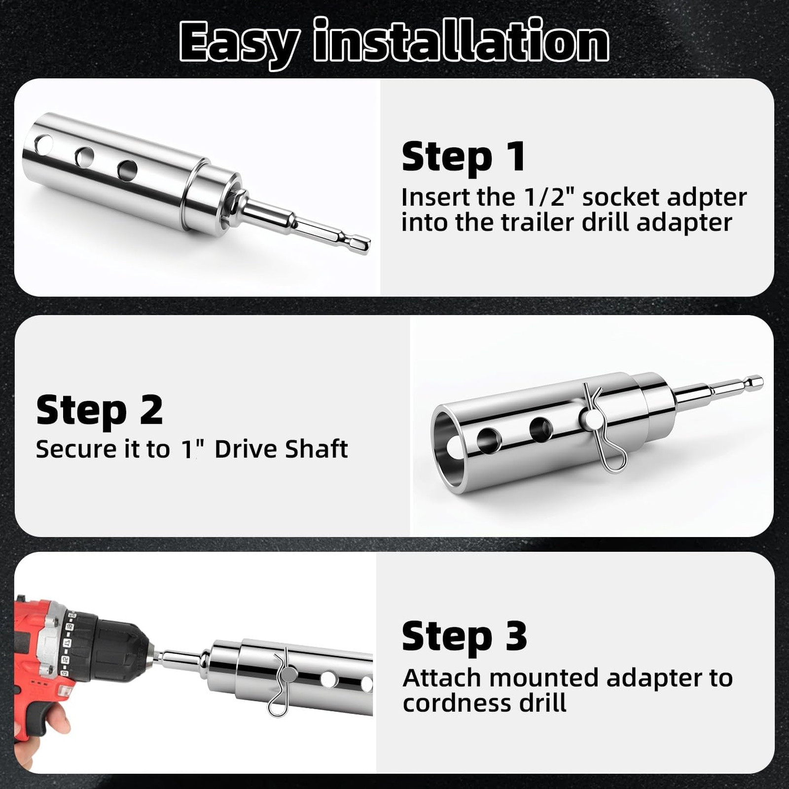 Trailer Jack Drill Adapter 1 Inch Handle Fit with 1/2 Inch Socket for RV Utility