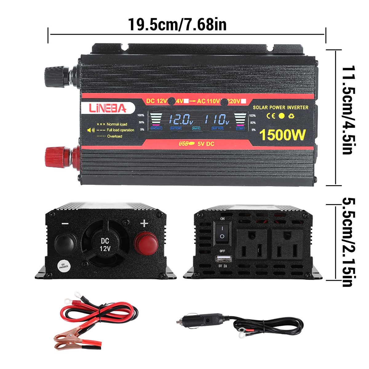 5000W 2500W 1500W Car Power Inverter DC 12V To AC 110V 120V Adapter Converter US
