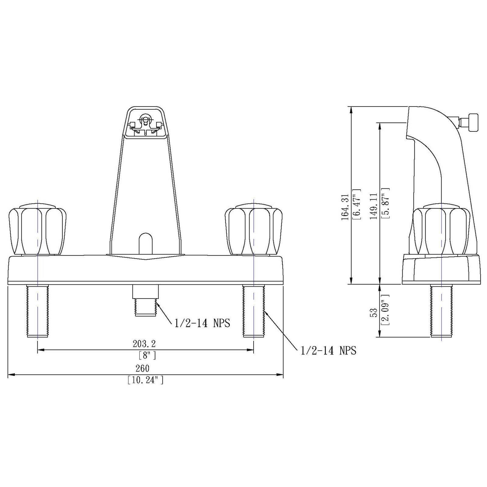 Mobile Home Two Handle 8″ Tub Shower Faucet Diverter Chrome Finish