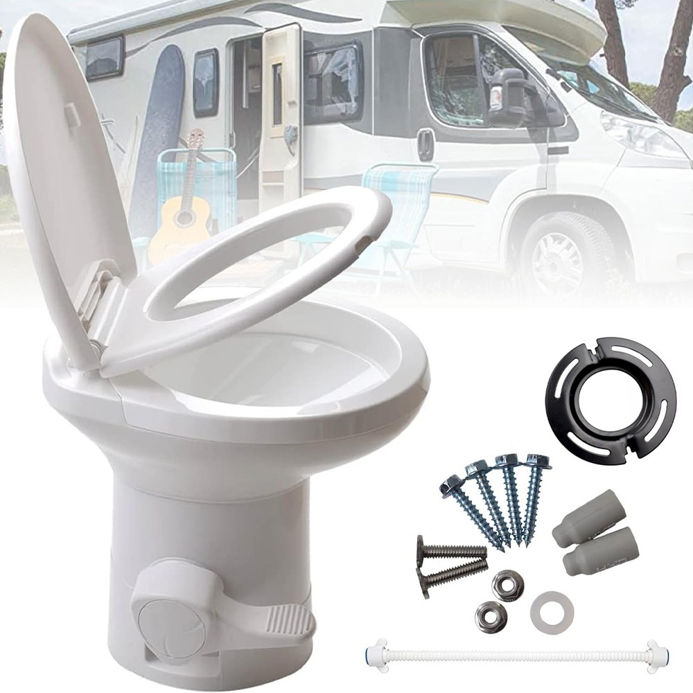 RV Toilet Gravity Flush Camper Toilet 20″ RV Foot Pedal Flush Caravan Travel