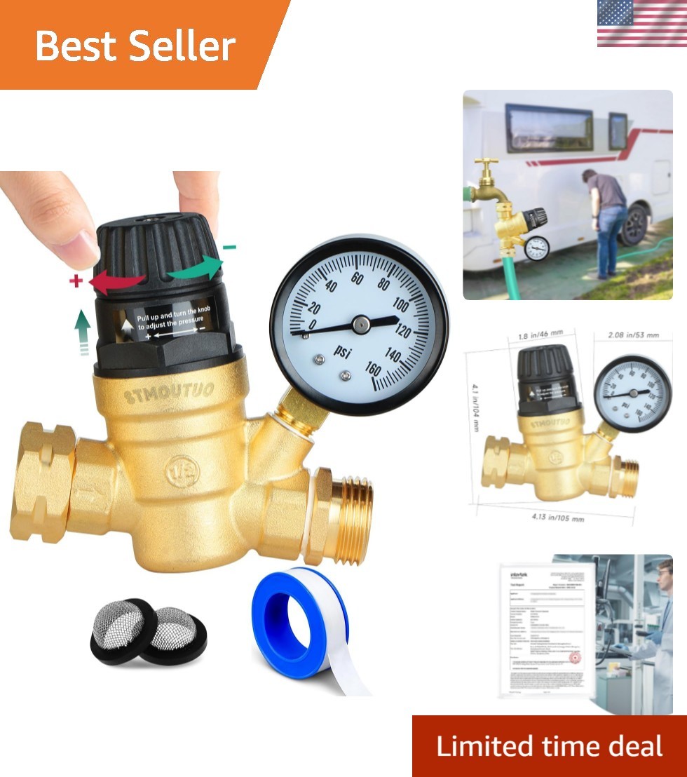 RV Water Pressure Regulator for RV Camper. Brass Lead-Free Adjustable Camper …
